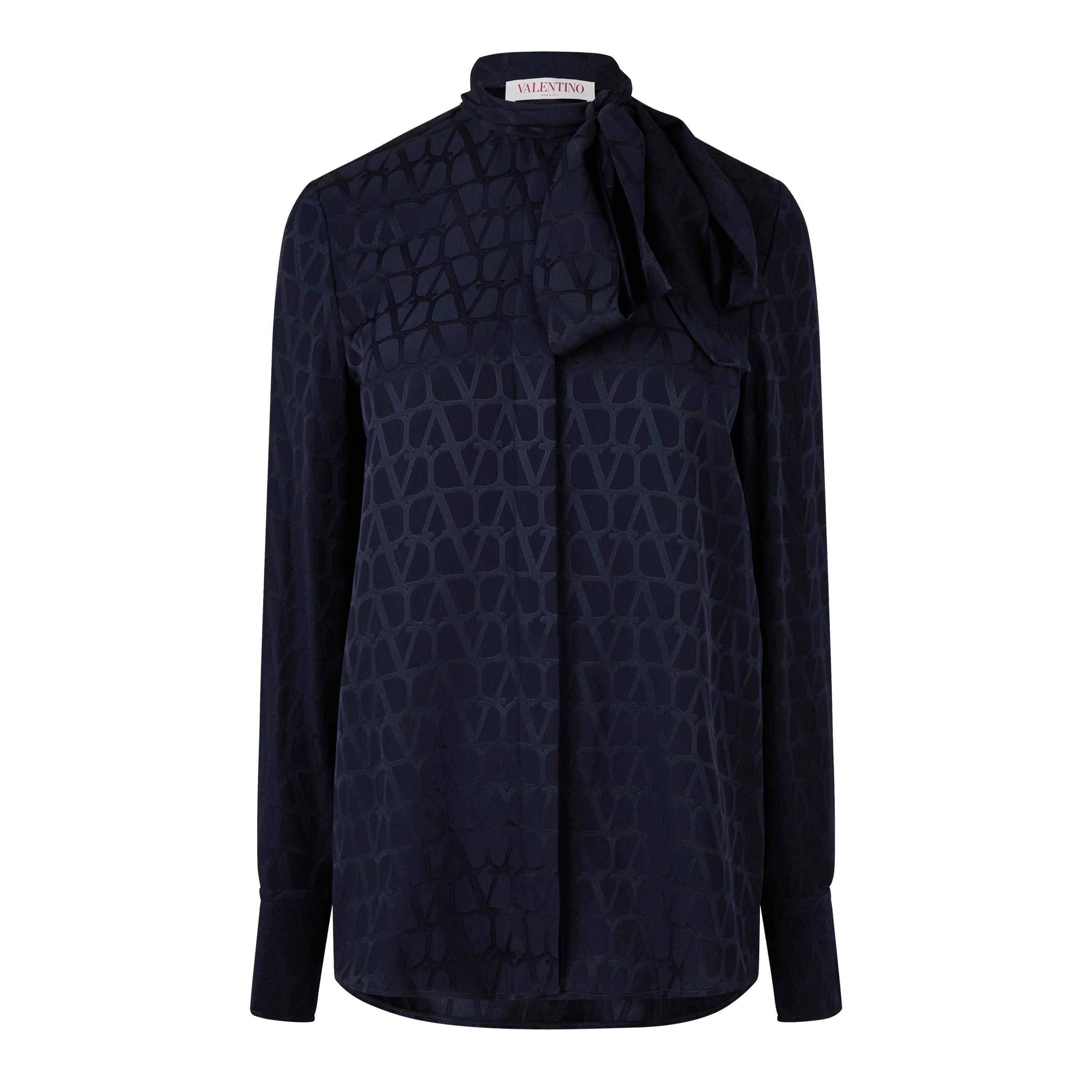 Navy - Valentino - Iconographe Silk Jacquard Shirt - 5