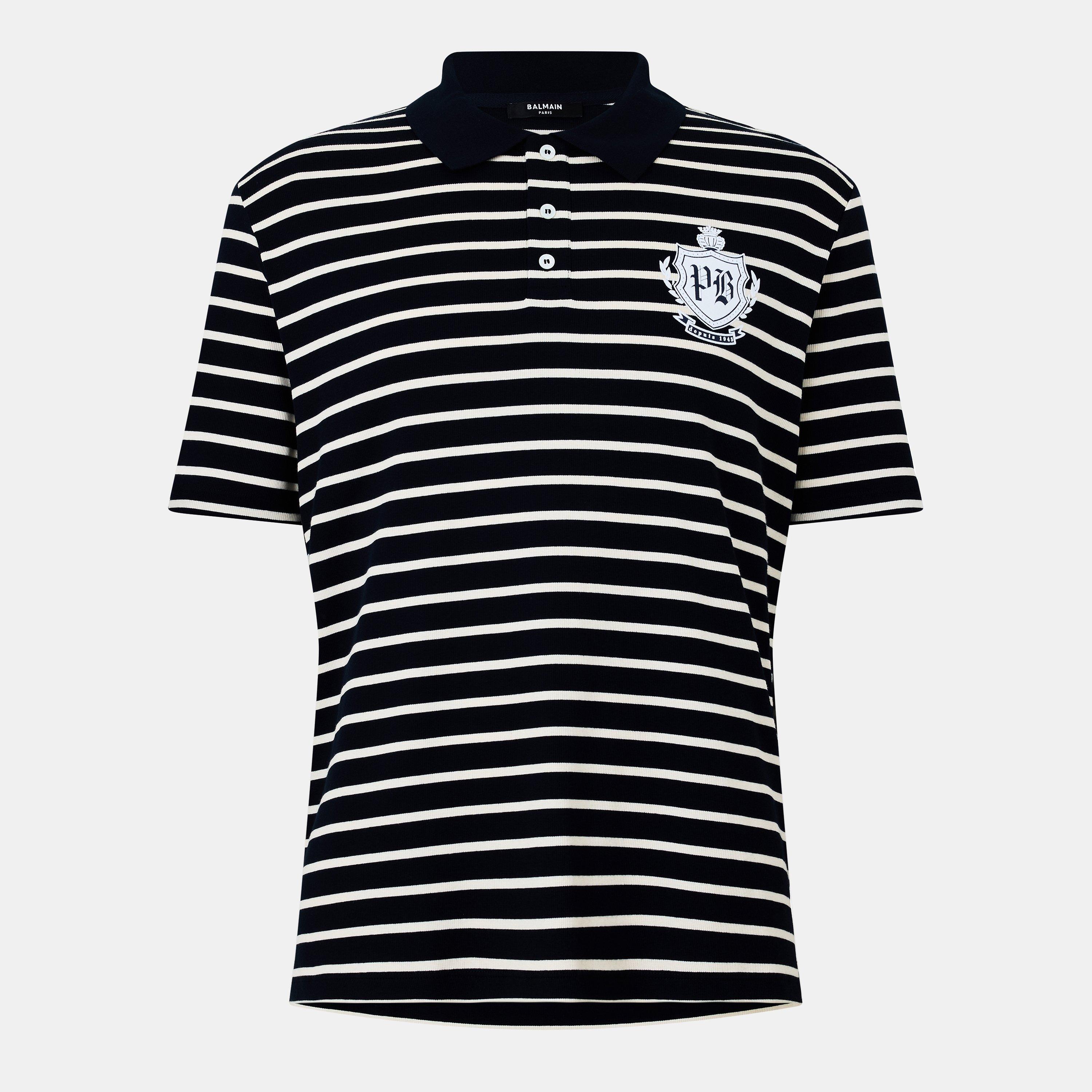 Blue/White - Balmain - Men's Cotton Short Sleeve Polo Shirt - 1