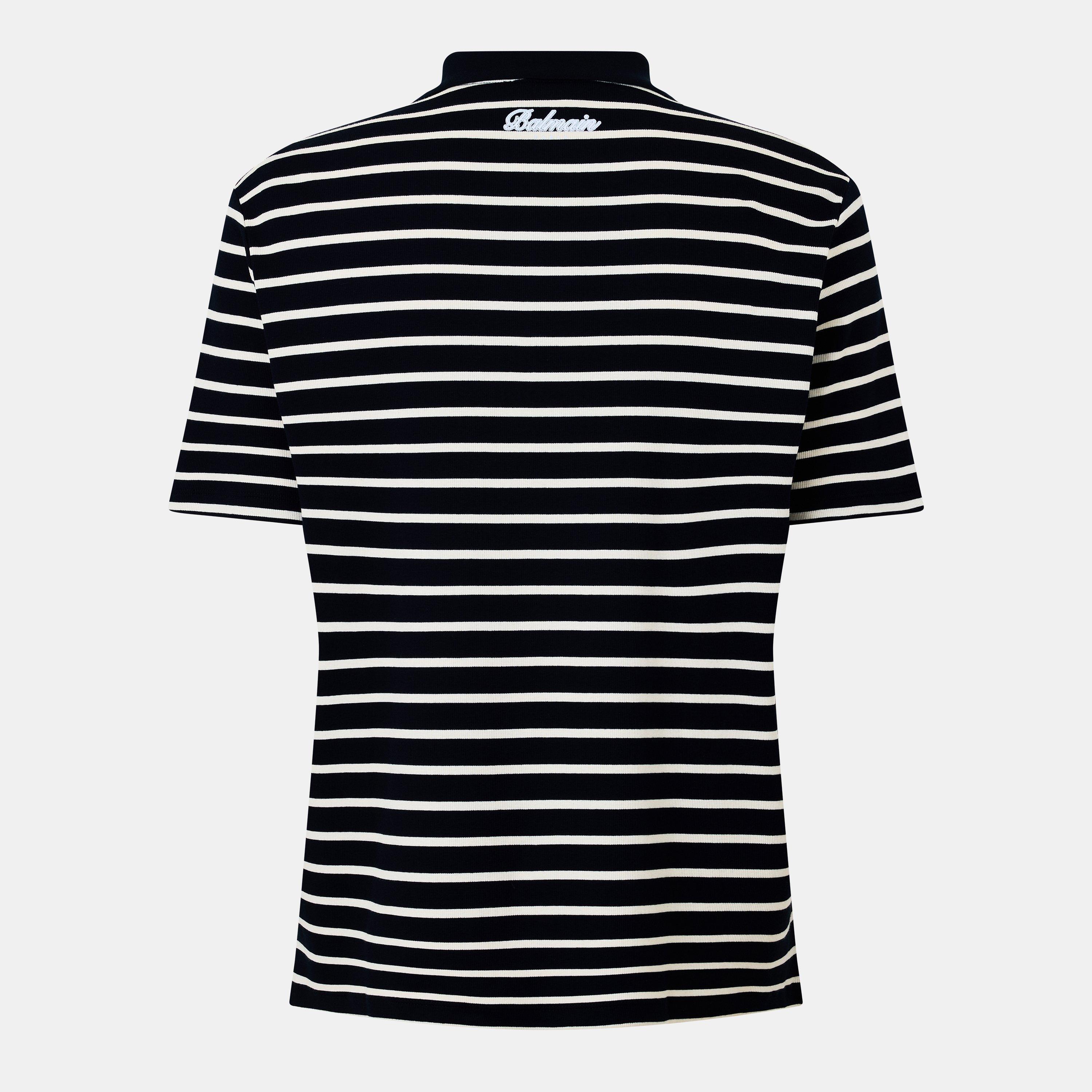 Blue/White - Balmain - Men's Cotton Short Sleeve Polo Shirt - 2