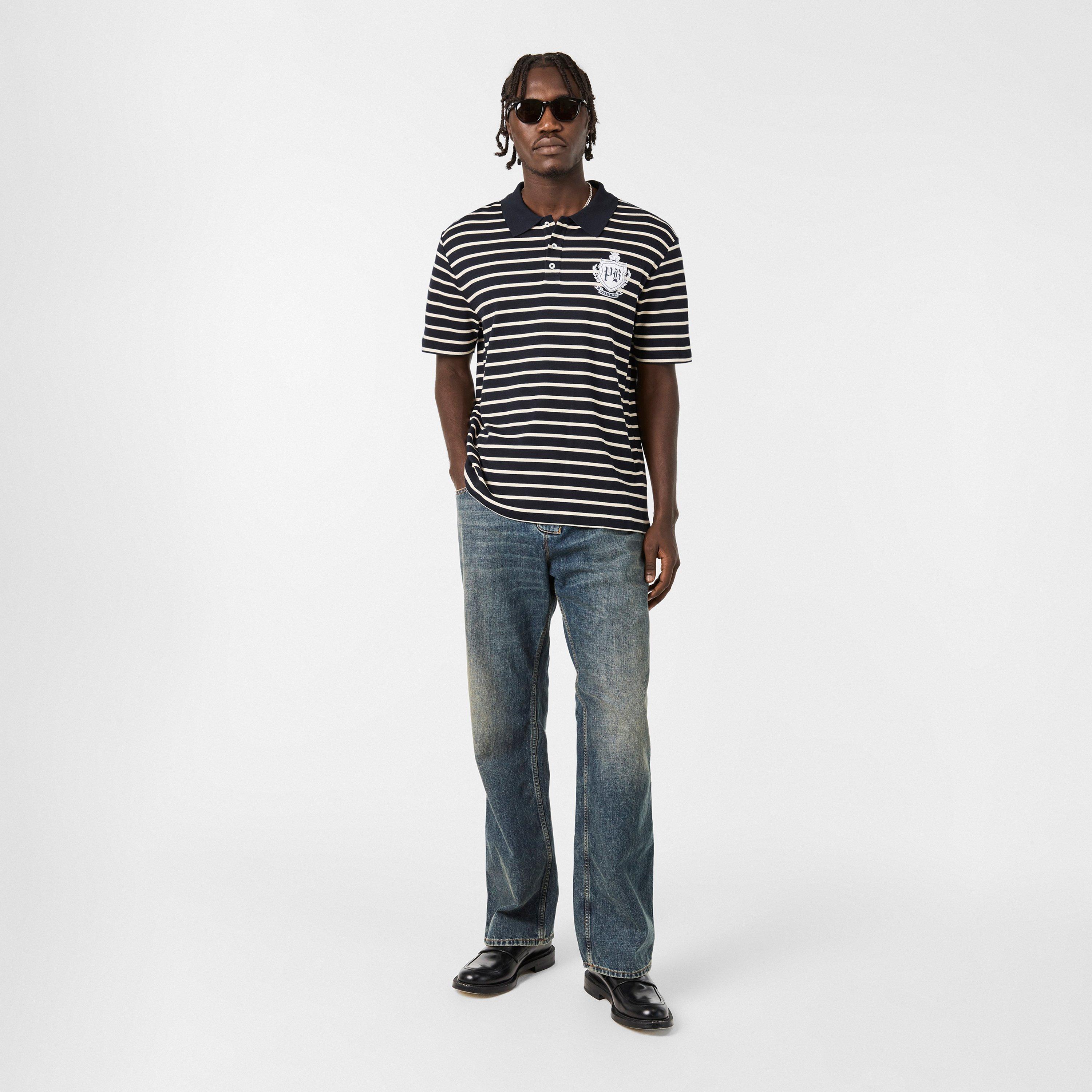 Blue/White - Balmain - Men's Cotton Short Sleeve Polo Shirt - 6