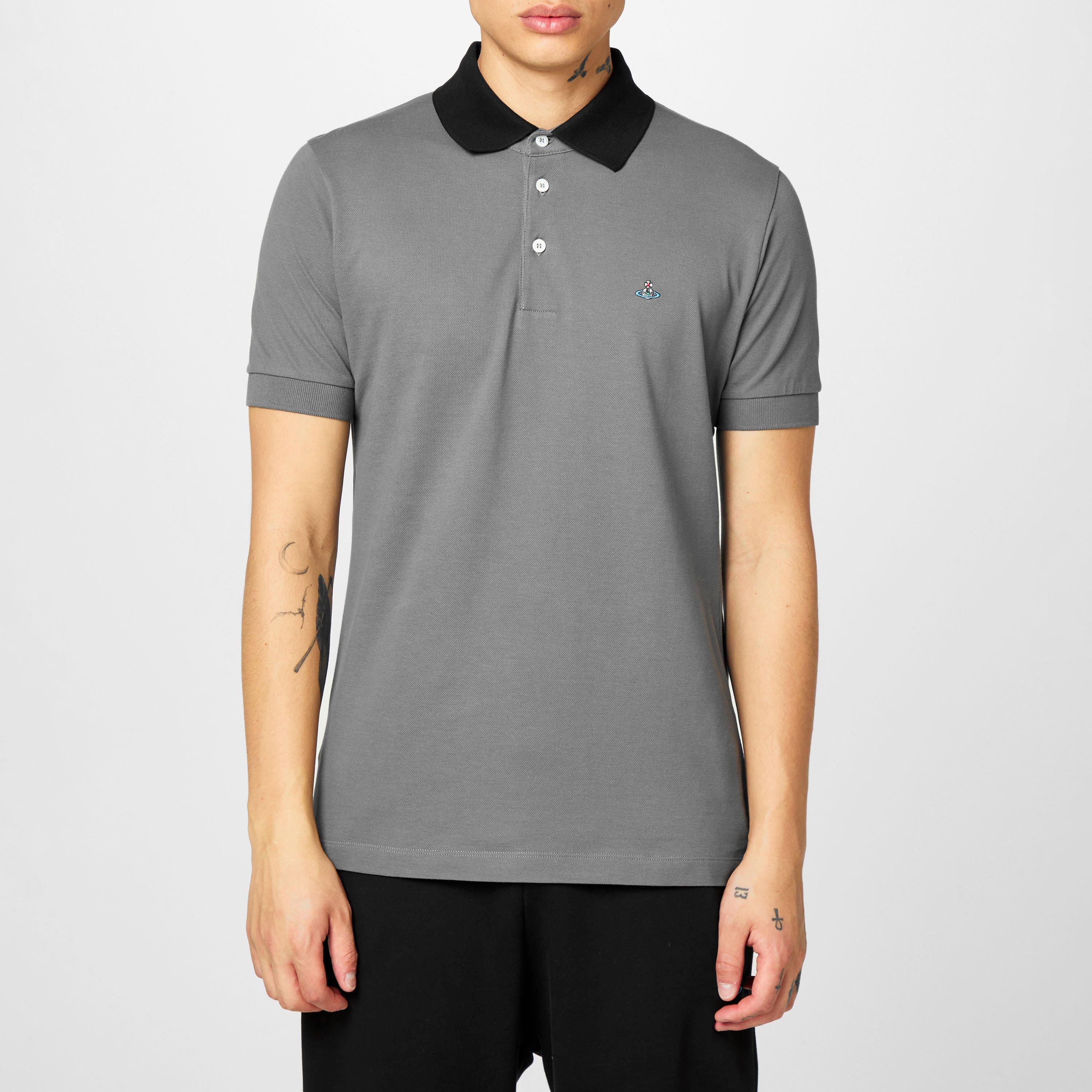 Grey Black - Vivienne Westwood - Men's Plain Cotton Contrasting Collar Polo Shirt - 3