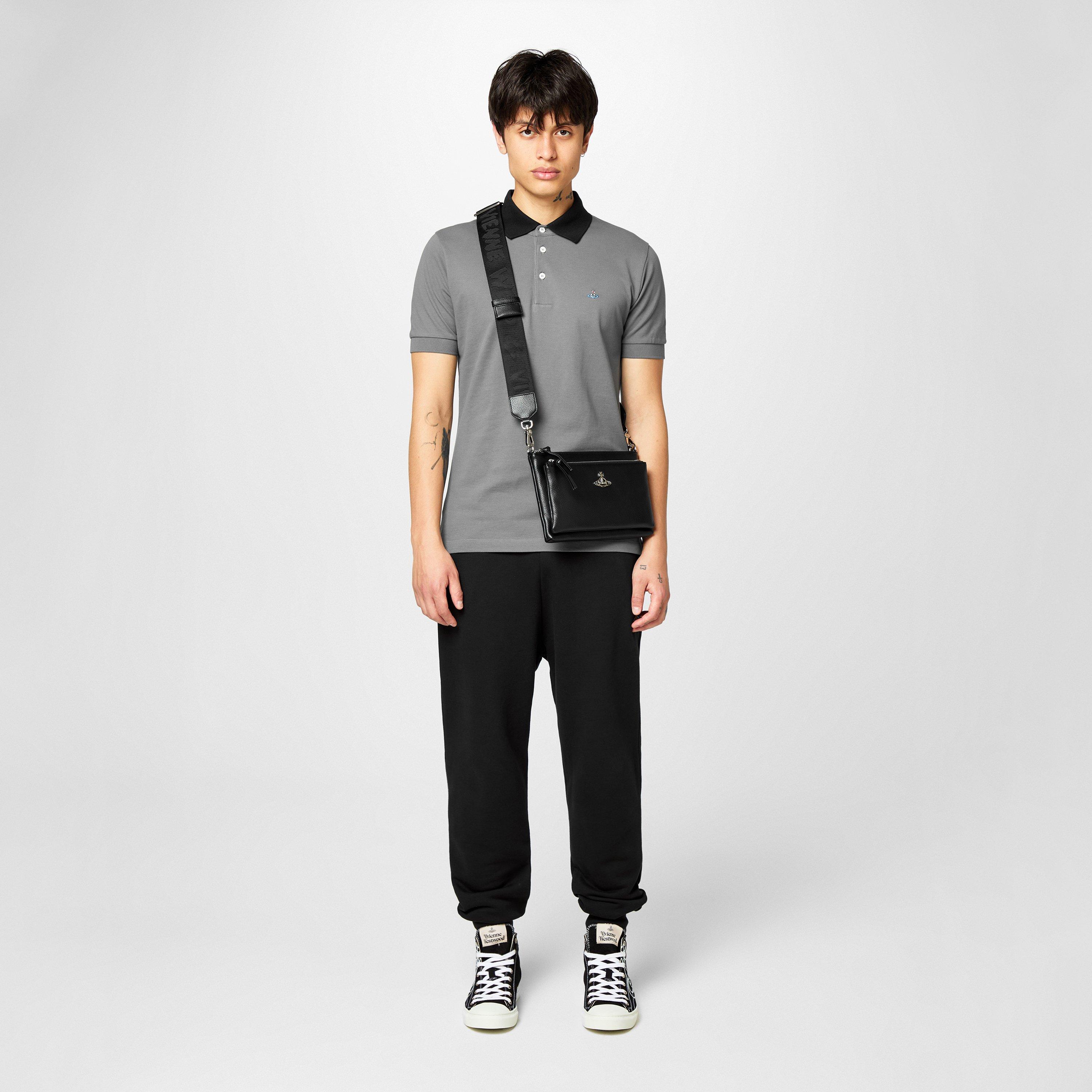 Grey Black - Vivienne Westwood - Men's Plain Cotton Contrasting Collar Polo Shirt - 6