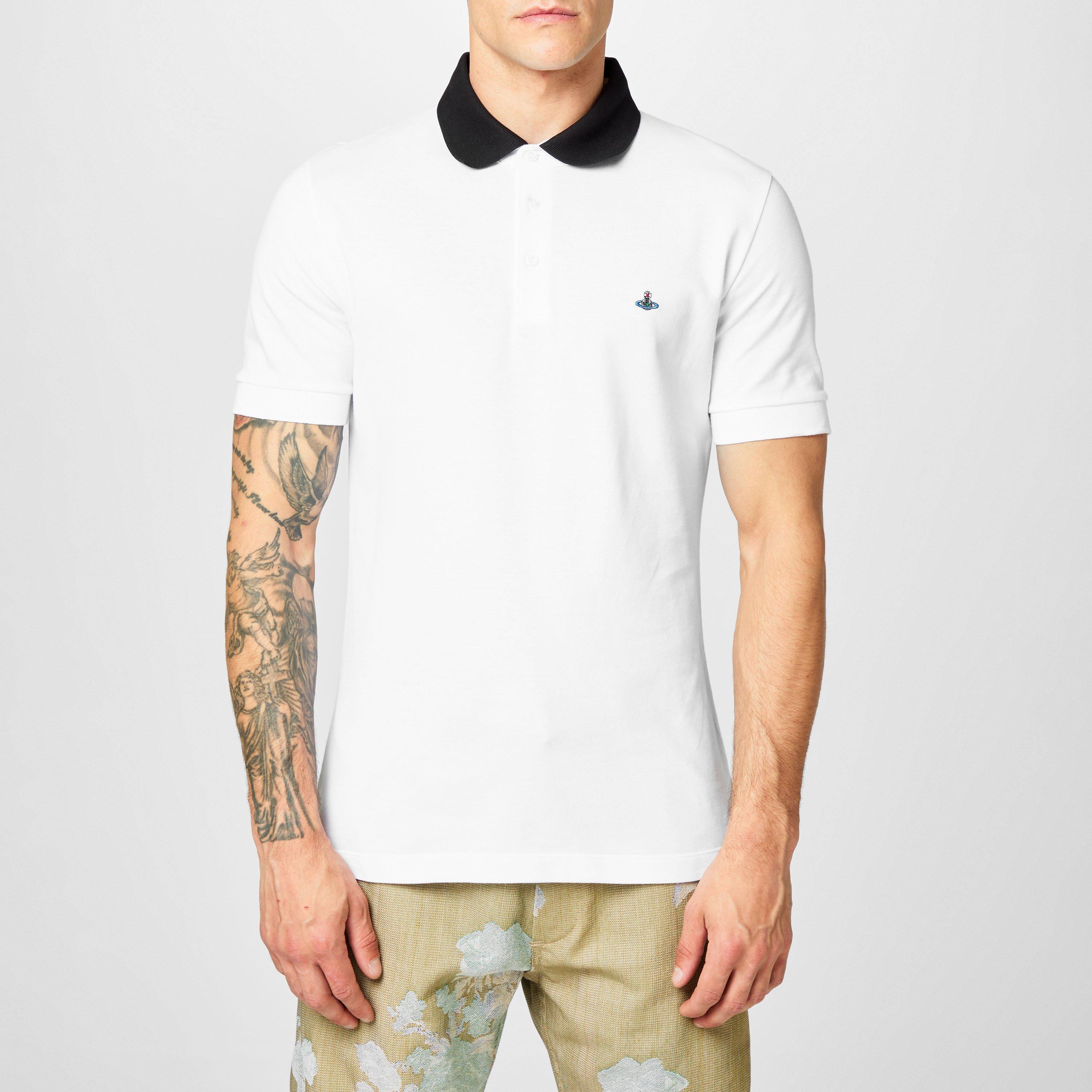 White Black - Vivienne Westwood - Men's Plain Cotton Contrasting Collar Polo Shirt - 3