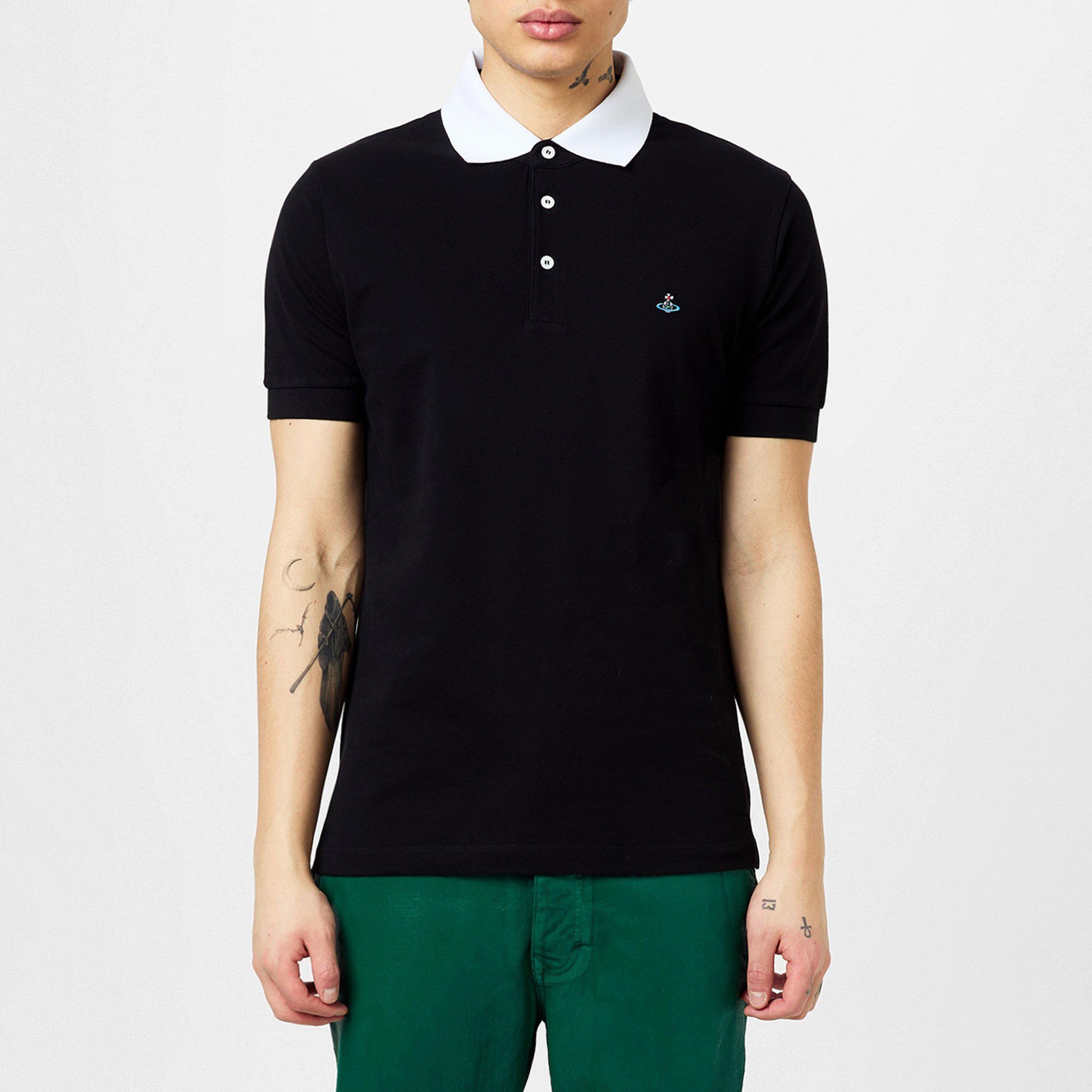 Black White - Vivienne Westwood - Men's Plain Cotton Contrasting Collar Polo Shirt - 3