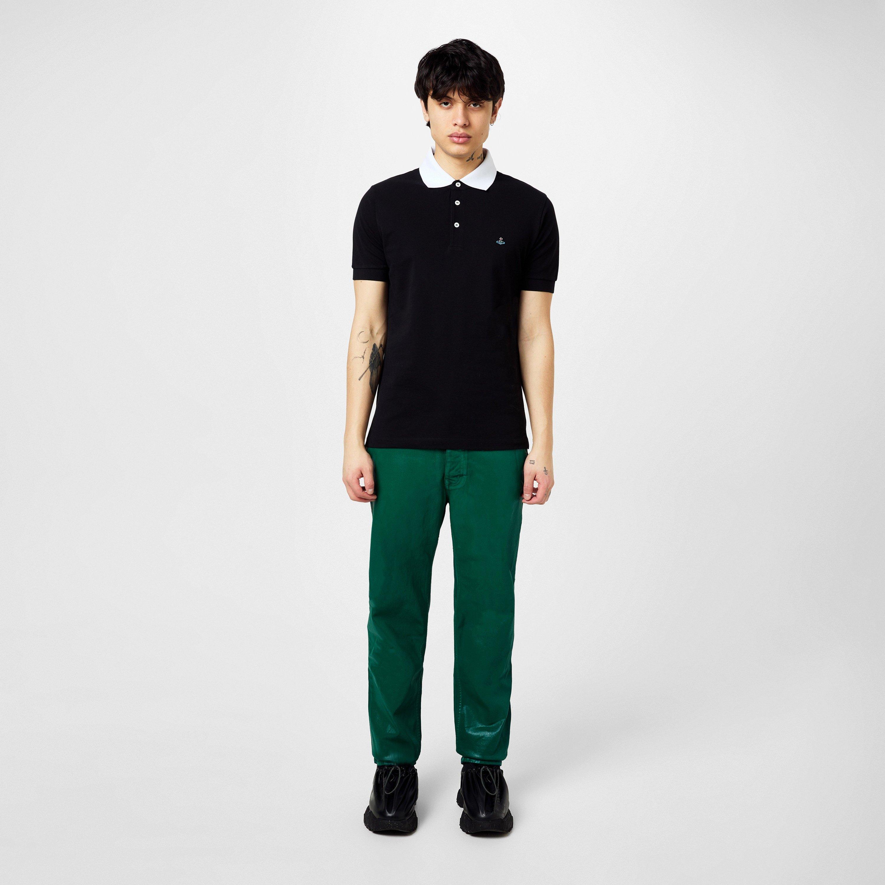Black White - Vivienne Westwood - Men's Plain Cotton Contrasting Collar Polo Shirt - 6