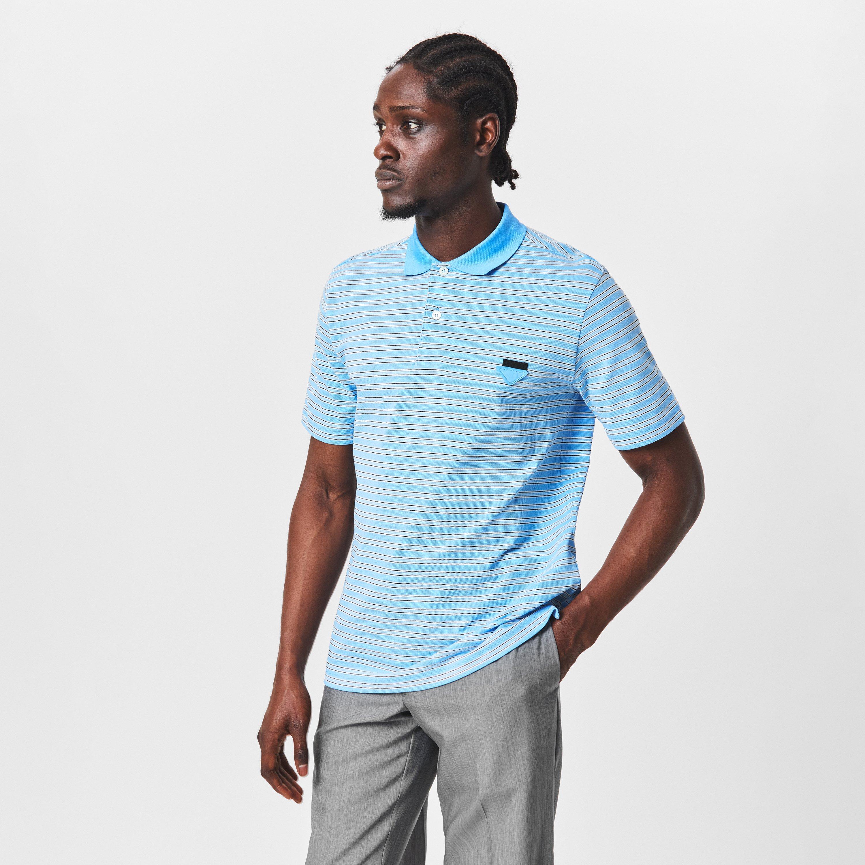 Blue - Prada - Men's Striped Cotton Short-Sleeve Polo Shirt - 3