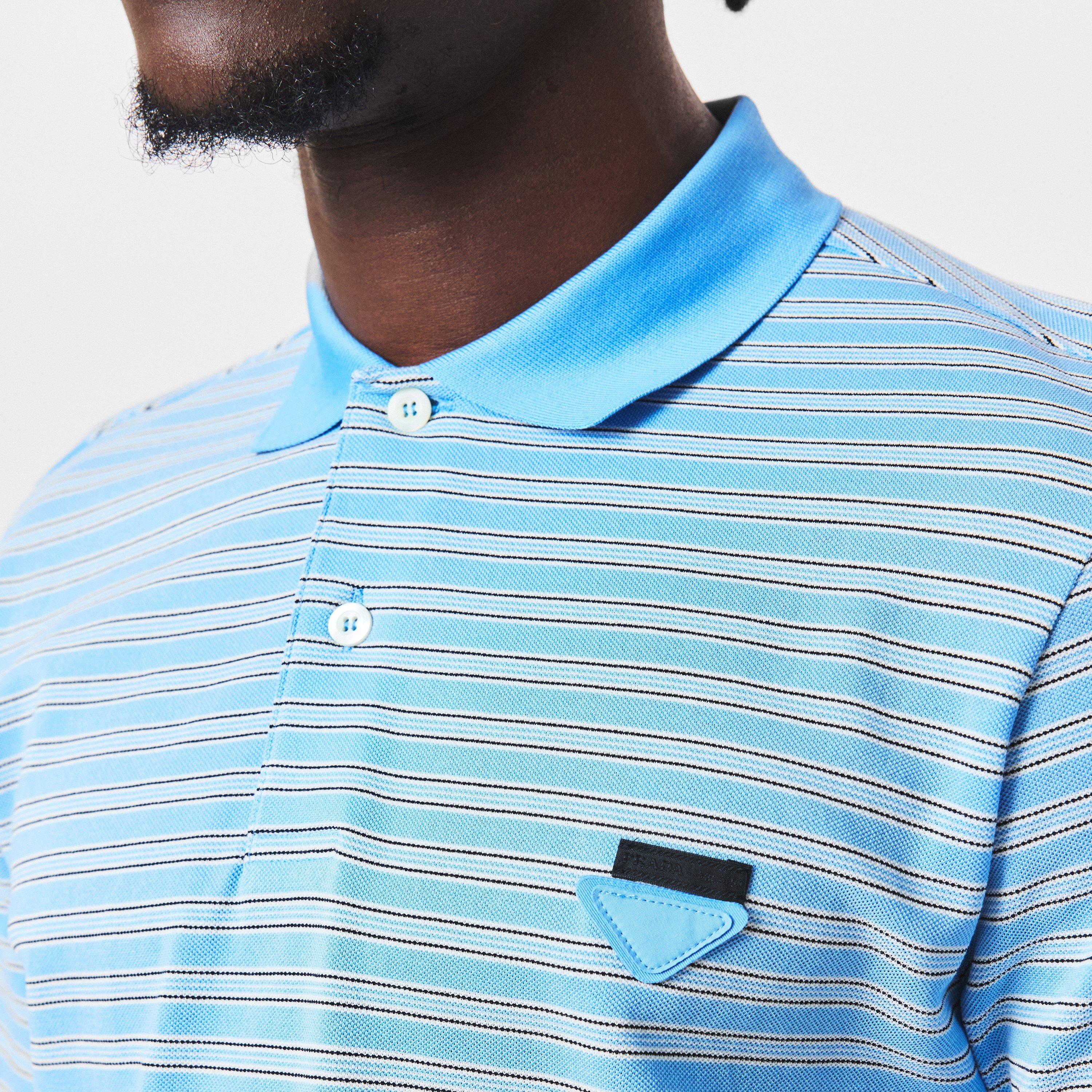Blue - Prada - Men's Striped Cotton Short-Sleeve Polo Shirt - 5