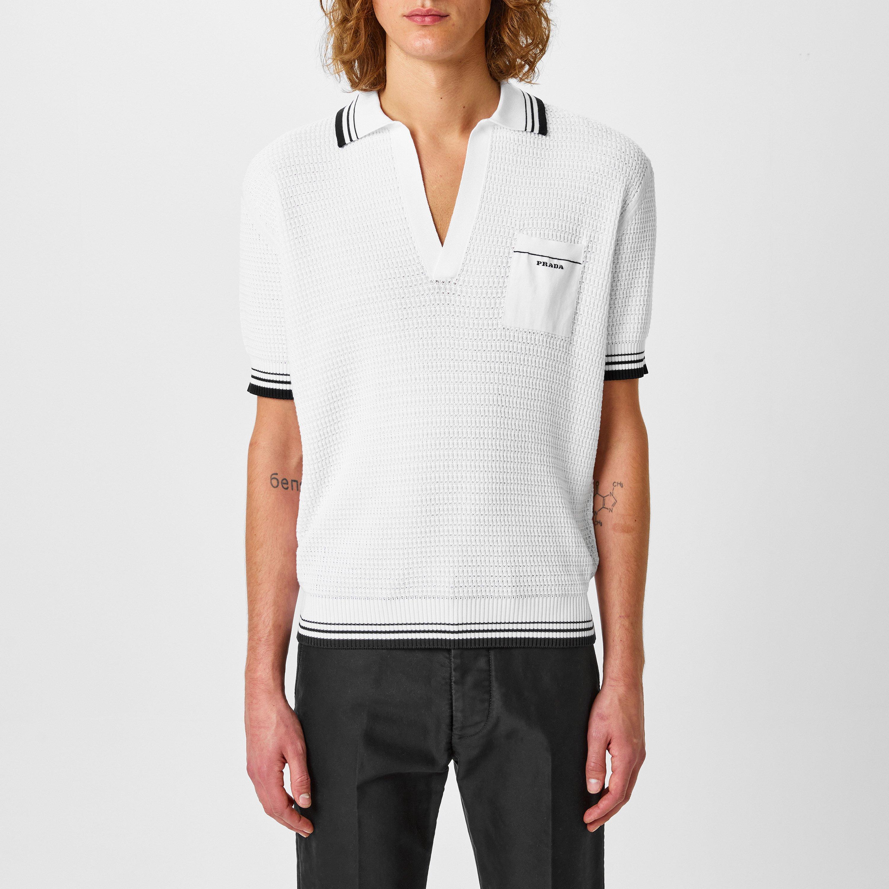 White/Black - Prada - Intarsia Polo Shirt - 3