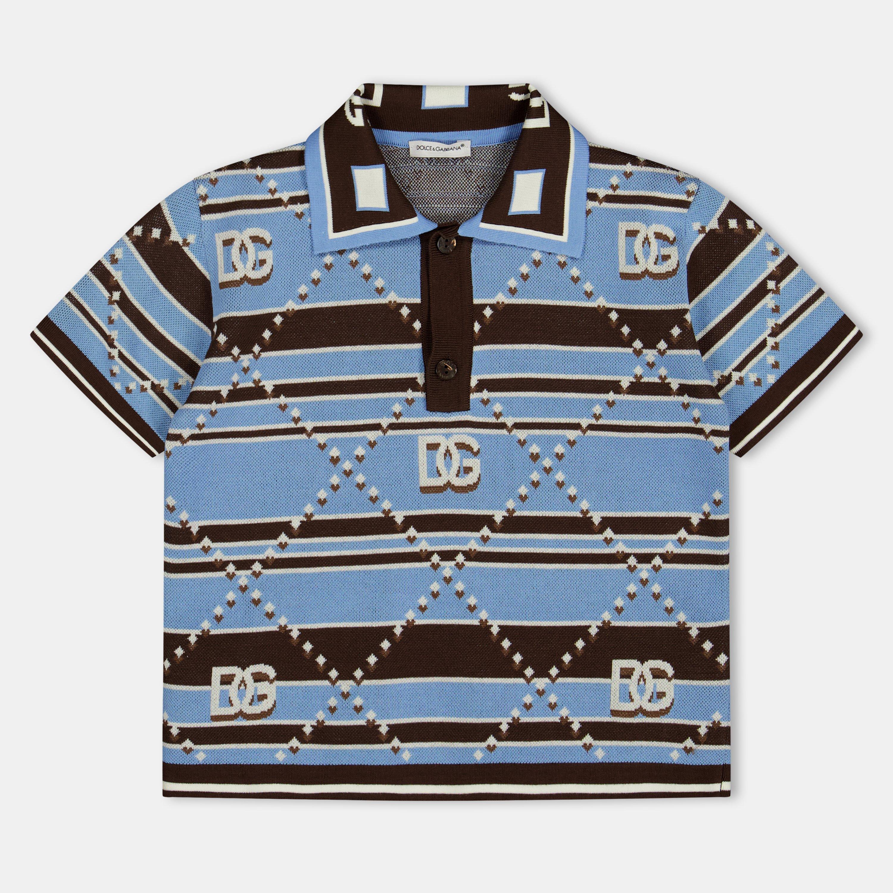 Dolce and Gabbana Kids' Logo Short Sleeve Polo Shirt - Blu Brwn B4909 - Size 6Y