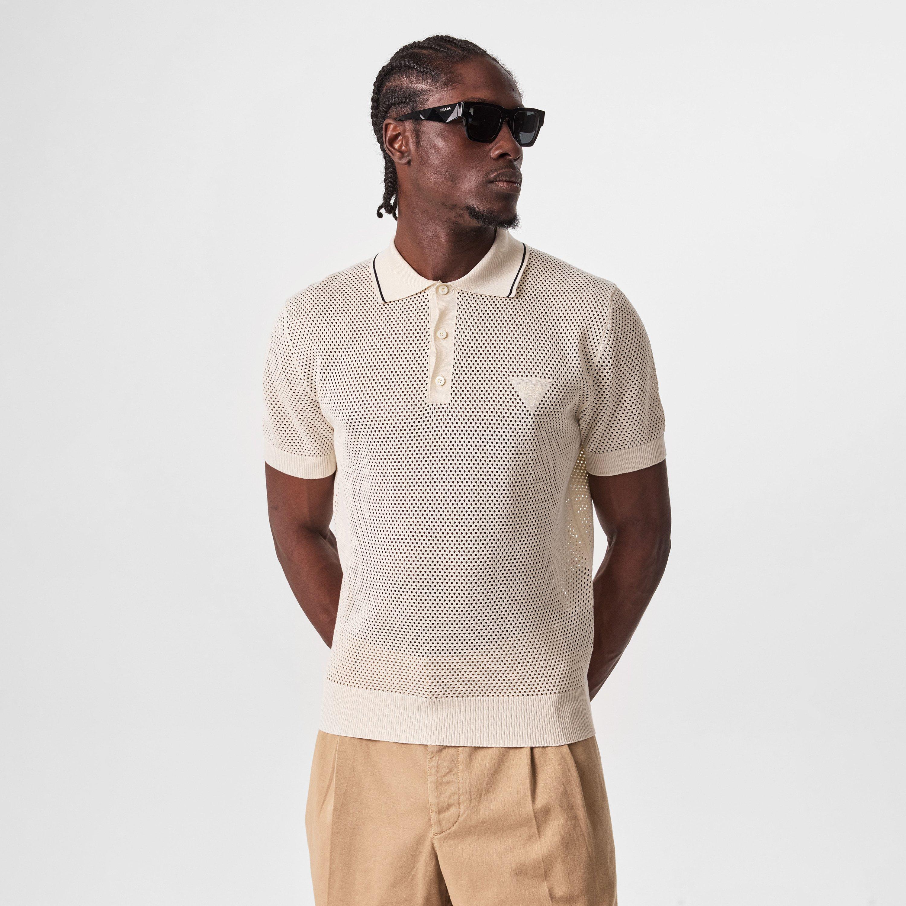 White - Prada - Men's Logo Knitted Short-Sleeve Polo Shirt - 3