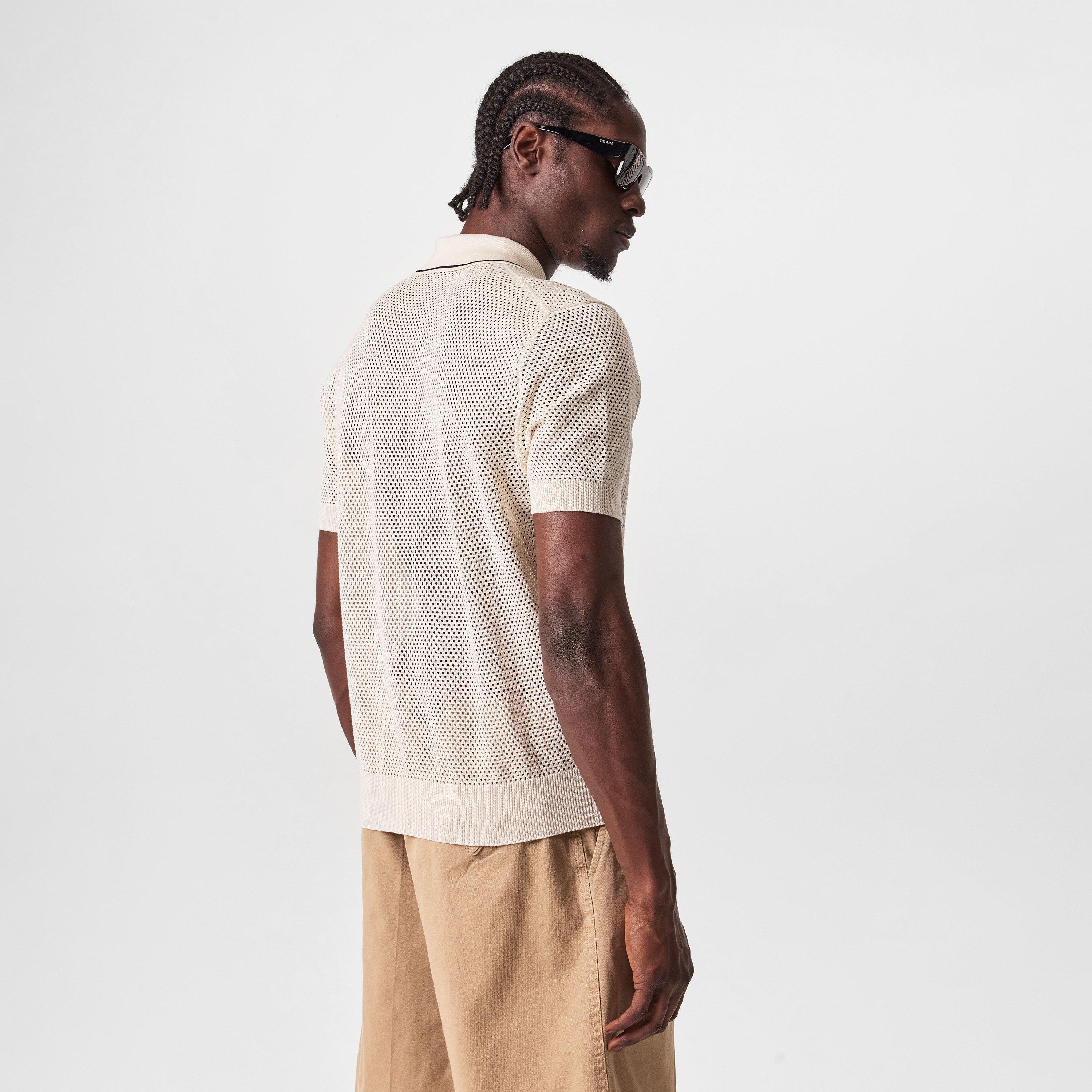 White - Prada - Men's Logo Knitted Short-Sleeve Polo Shirt - 4