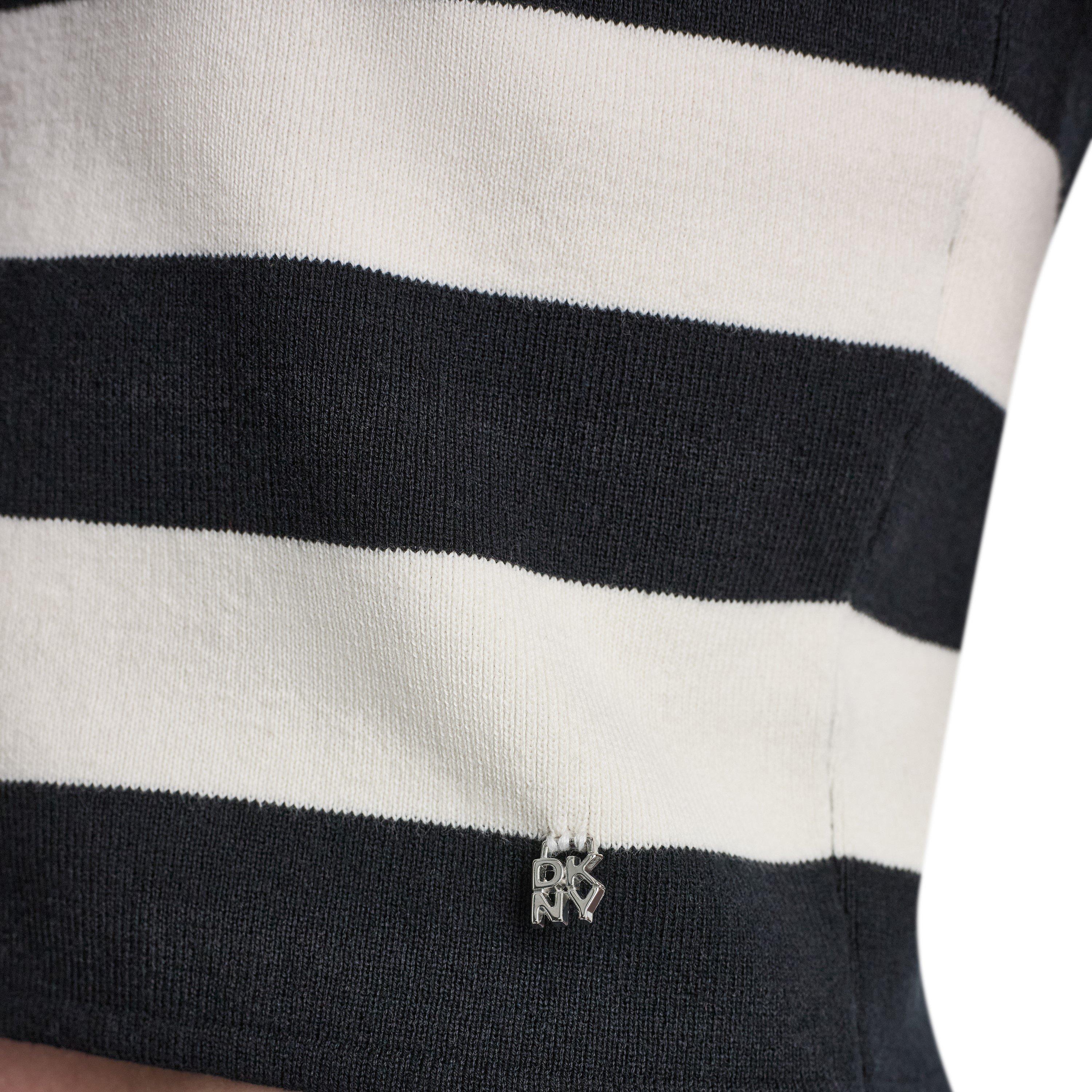 Blck/Eggnog/Wh - DKNY - Womens Striped Sleeveless Polo Sweater - 6