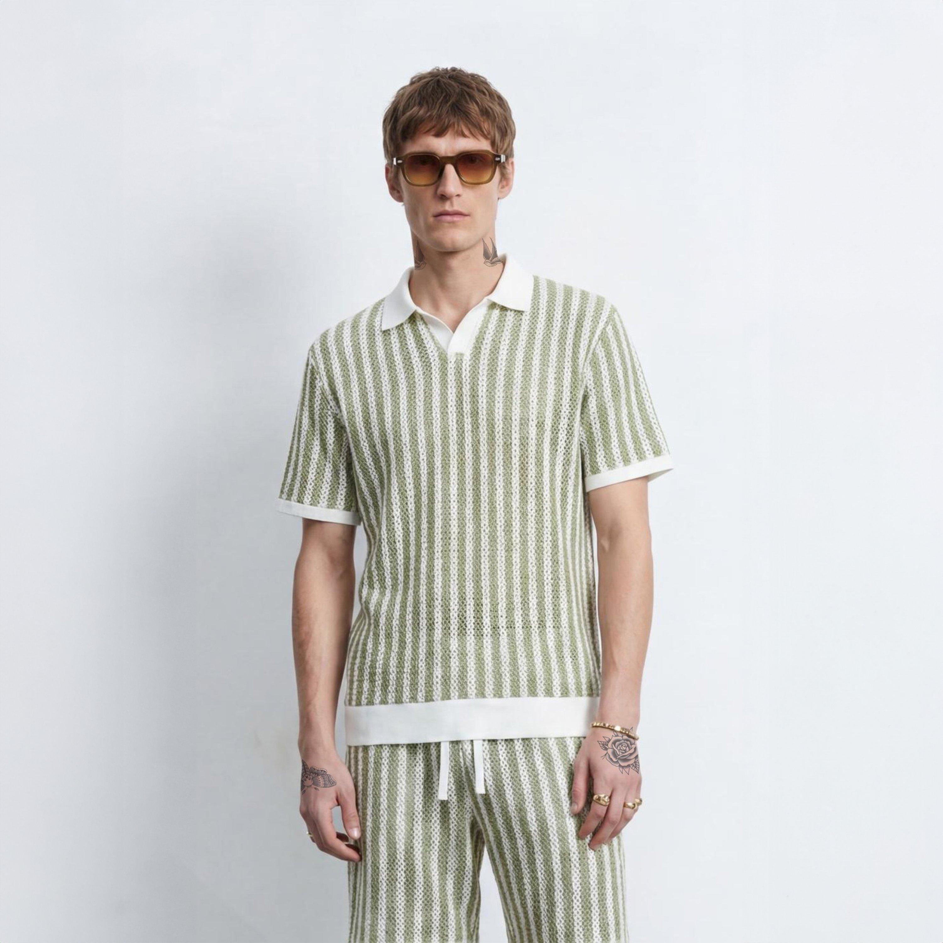 Cream/Khaki - Twisted Tailor - TT Albie Striped Pol Sn73 - 2