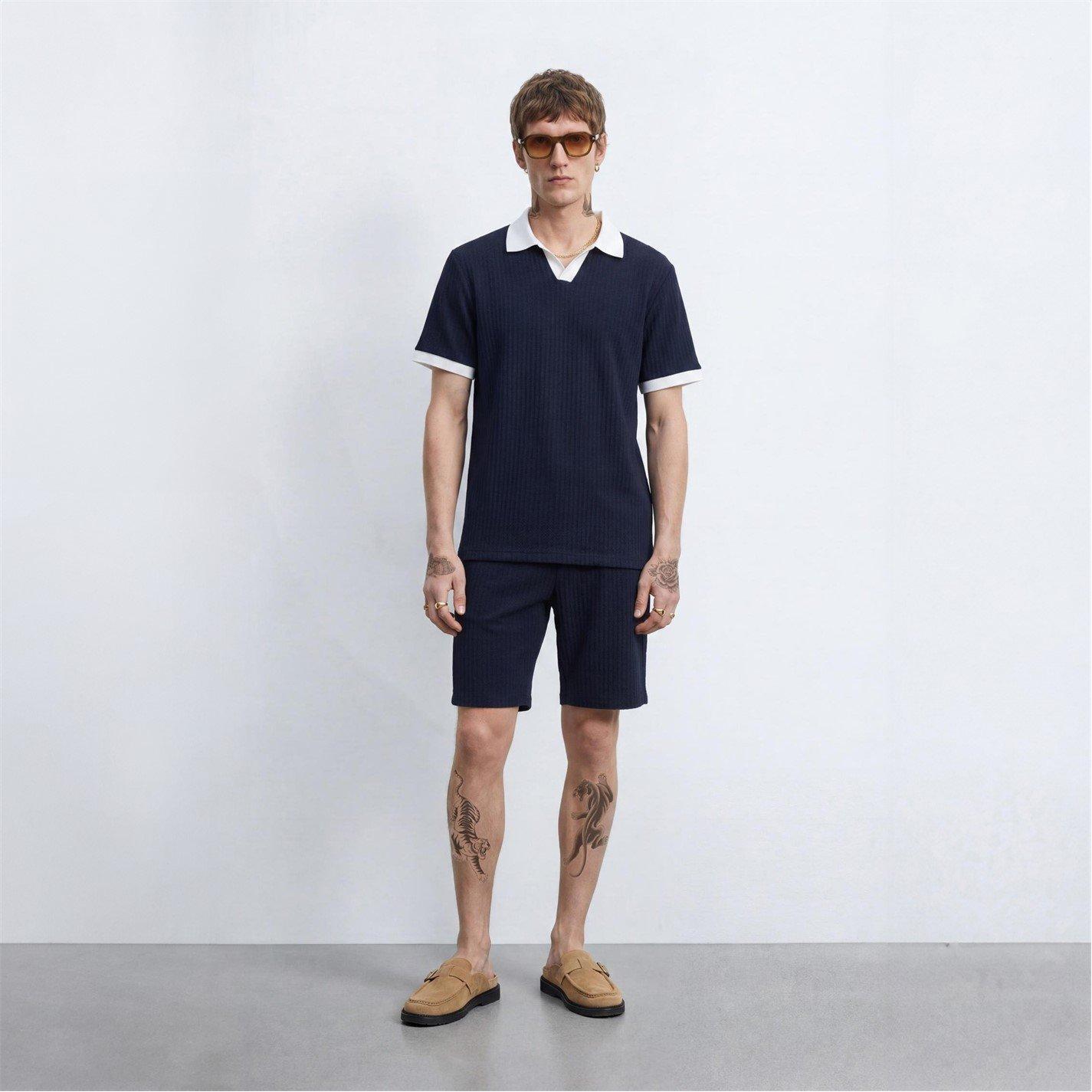 Navy - Twisted Tailor - Henry Navy Textured Open Collar Polo - 5