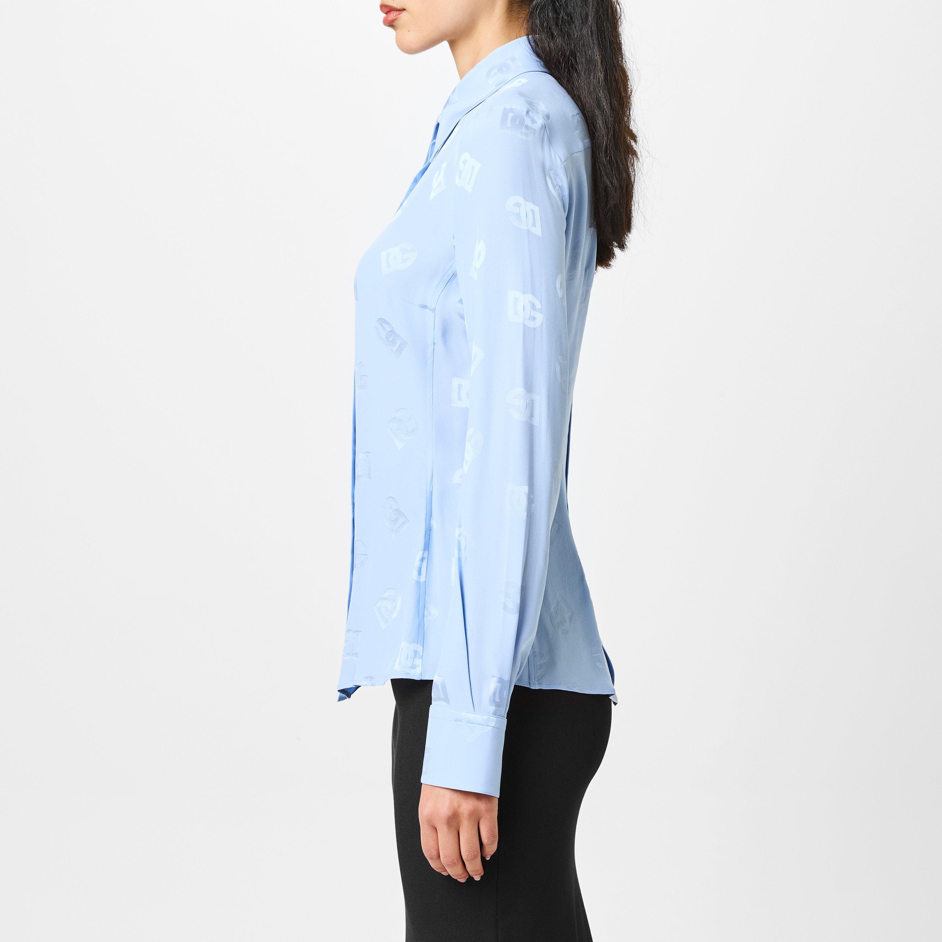 Viola - Dolce and Gabbana - Silk Jacquard Shirt With All-Over Dg Logo - 2