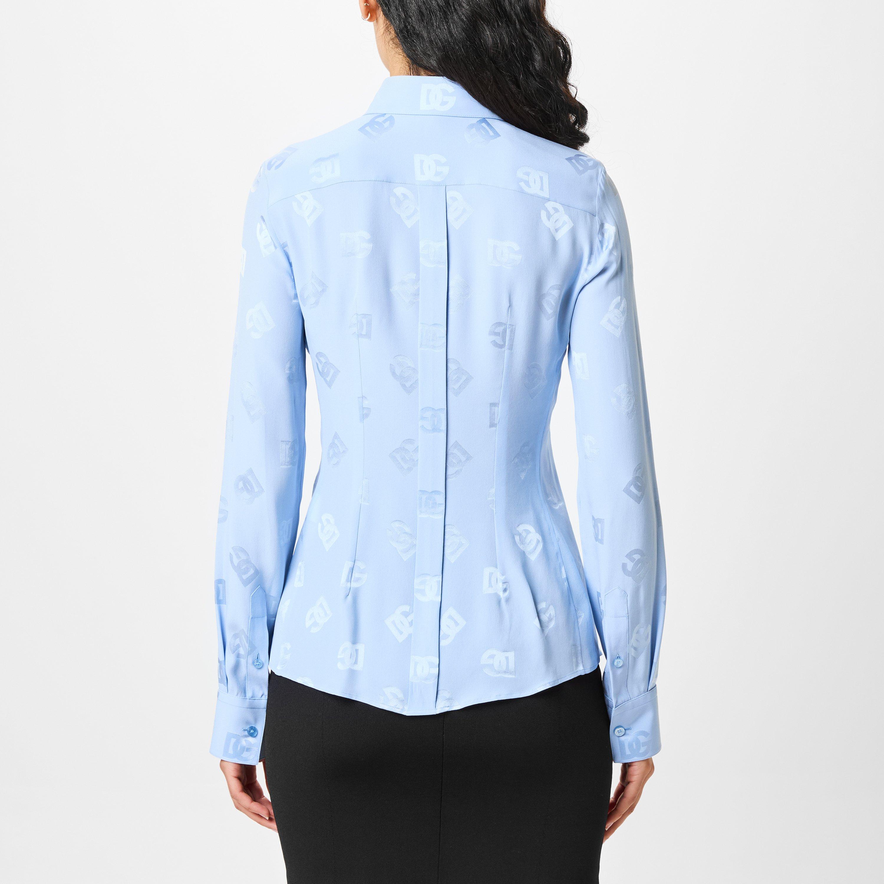 Viola - Dolce and Gabbana - Silk Jacquard Shirt With All-Over Dg Logo - 3