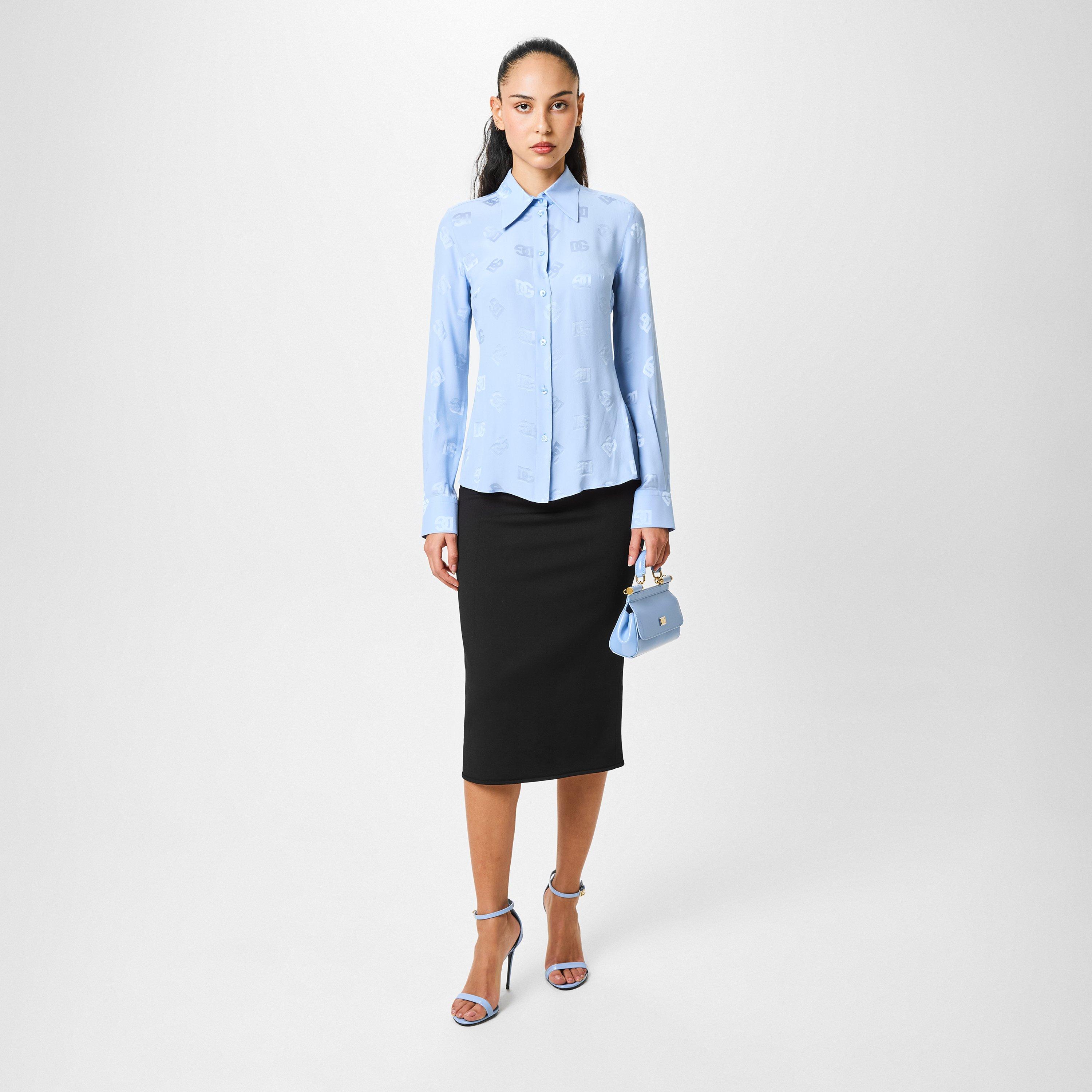 Viola - Dolce and Gabbana - Silk Jacquard Shirt With All-Over Dg Logo - 4