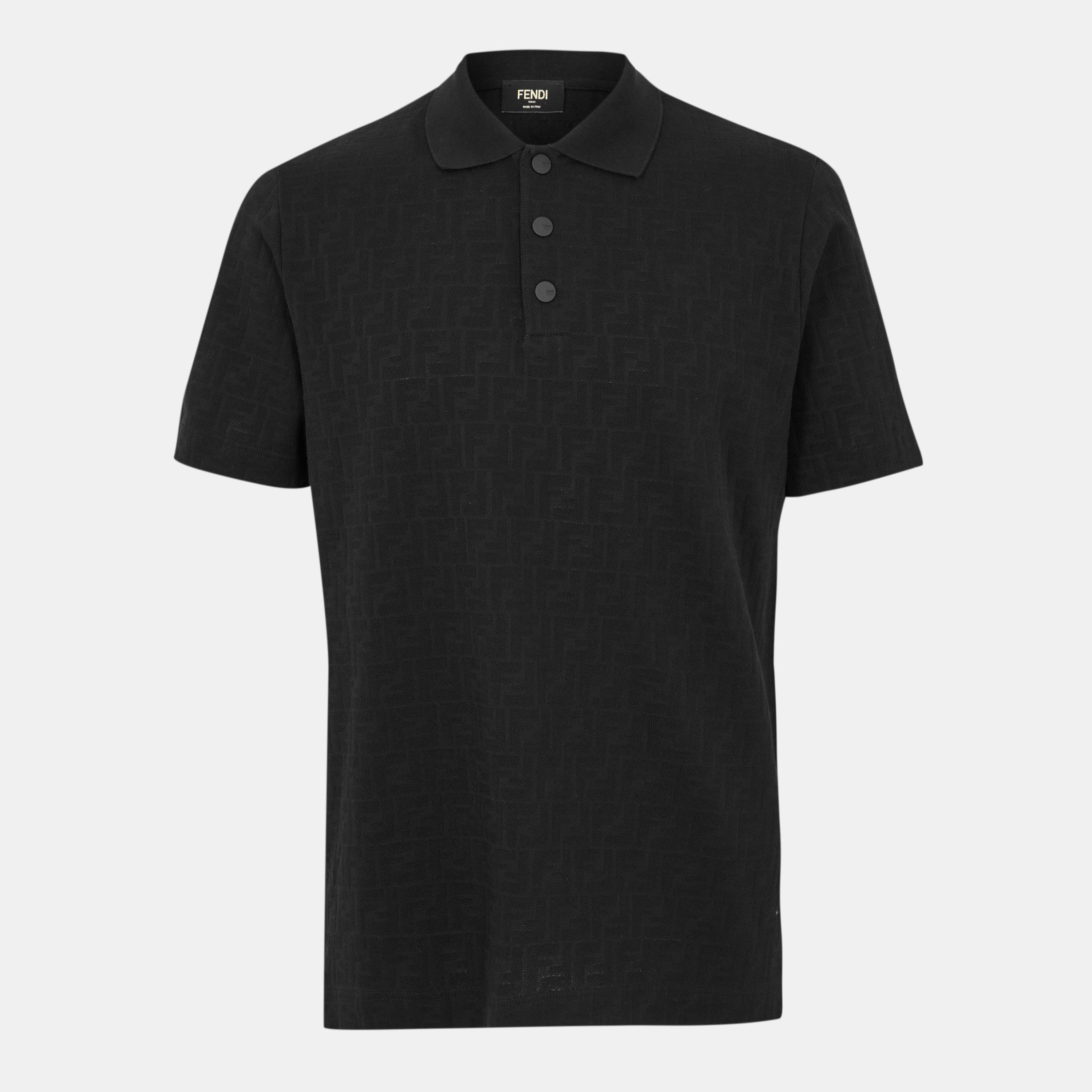 Fendi Mens Monogram FF Short Sleeve Polo - Black - Large