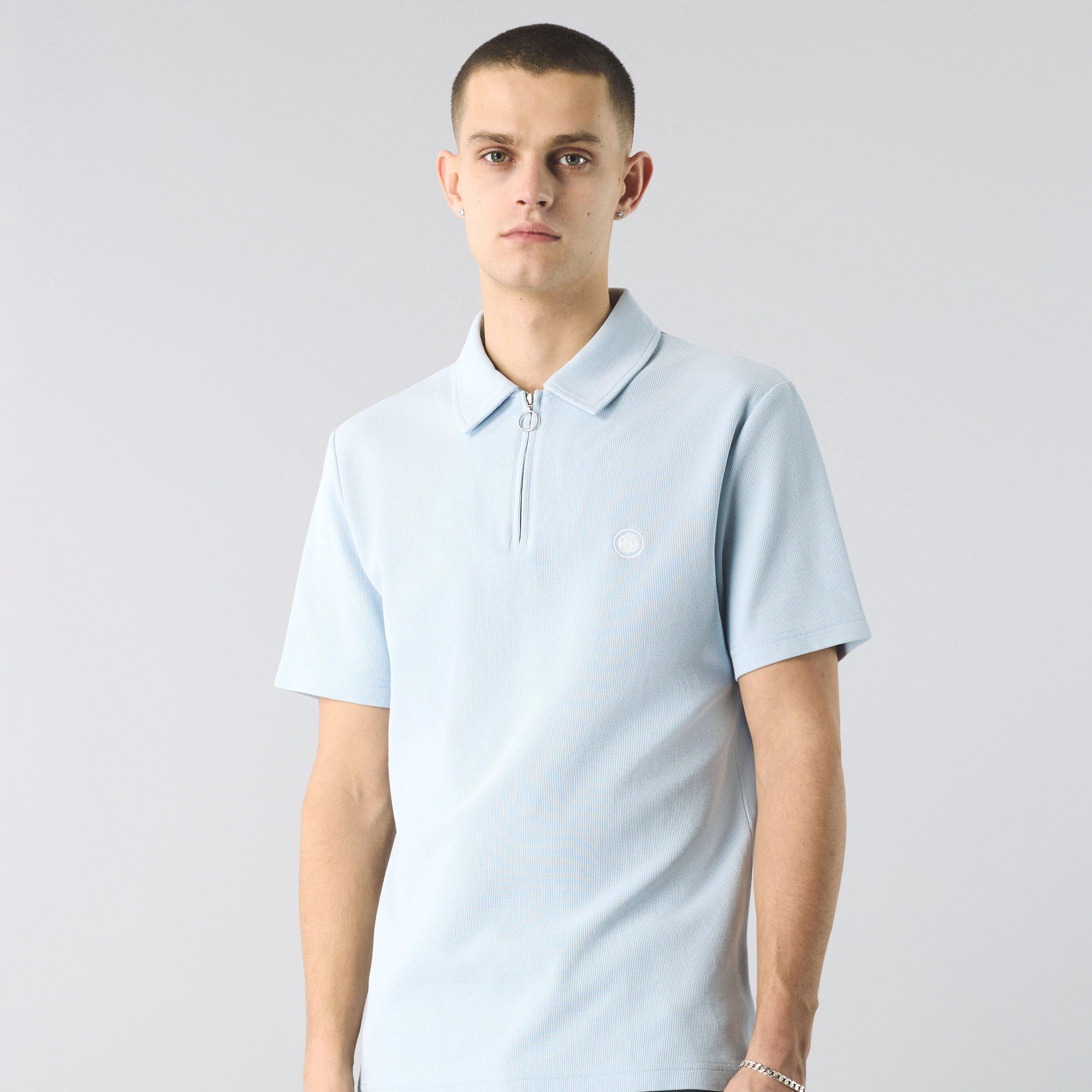 Lt Blue - Pretty Green - Men's Islington Zipped Short-Sleeve Polo Shirt - 1