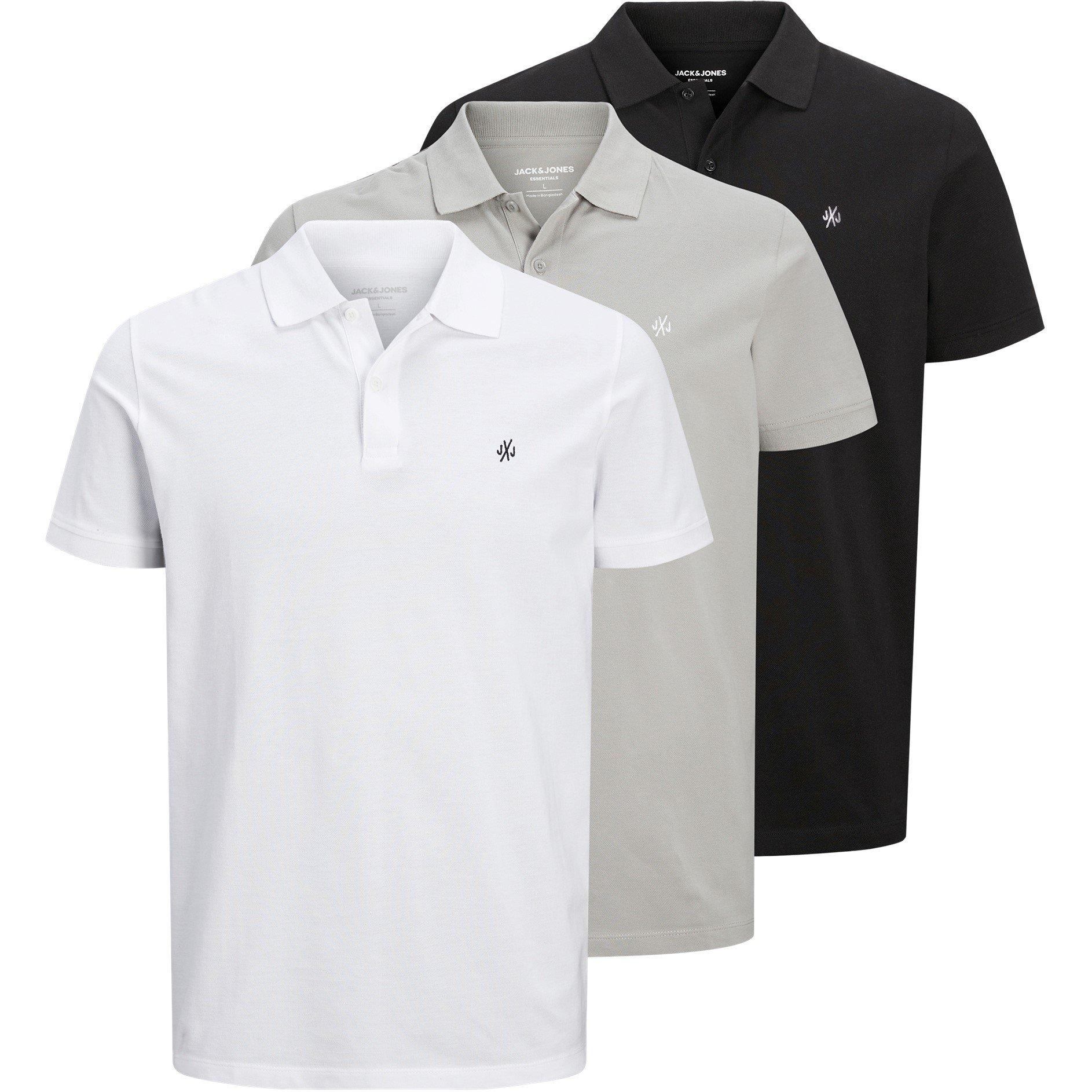 Gry/Blck/Wht - Jack and Jones - 3-Pack Short Sleeve Polo Shirt Mens - 1