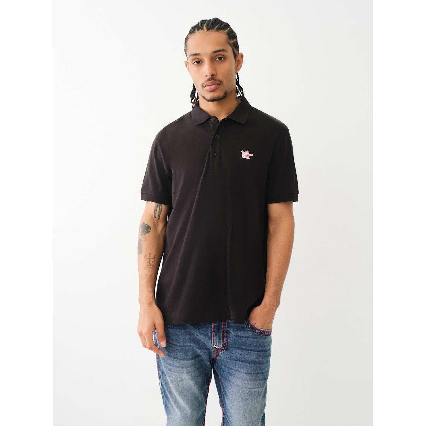 Jet Black - True Religion - Men's Patched Logo Short Sleeve Polo Shirt - 1