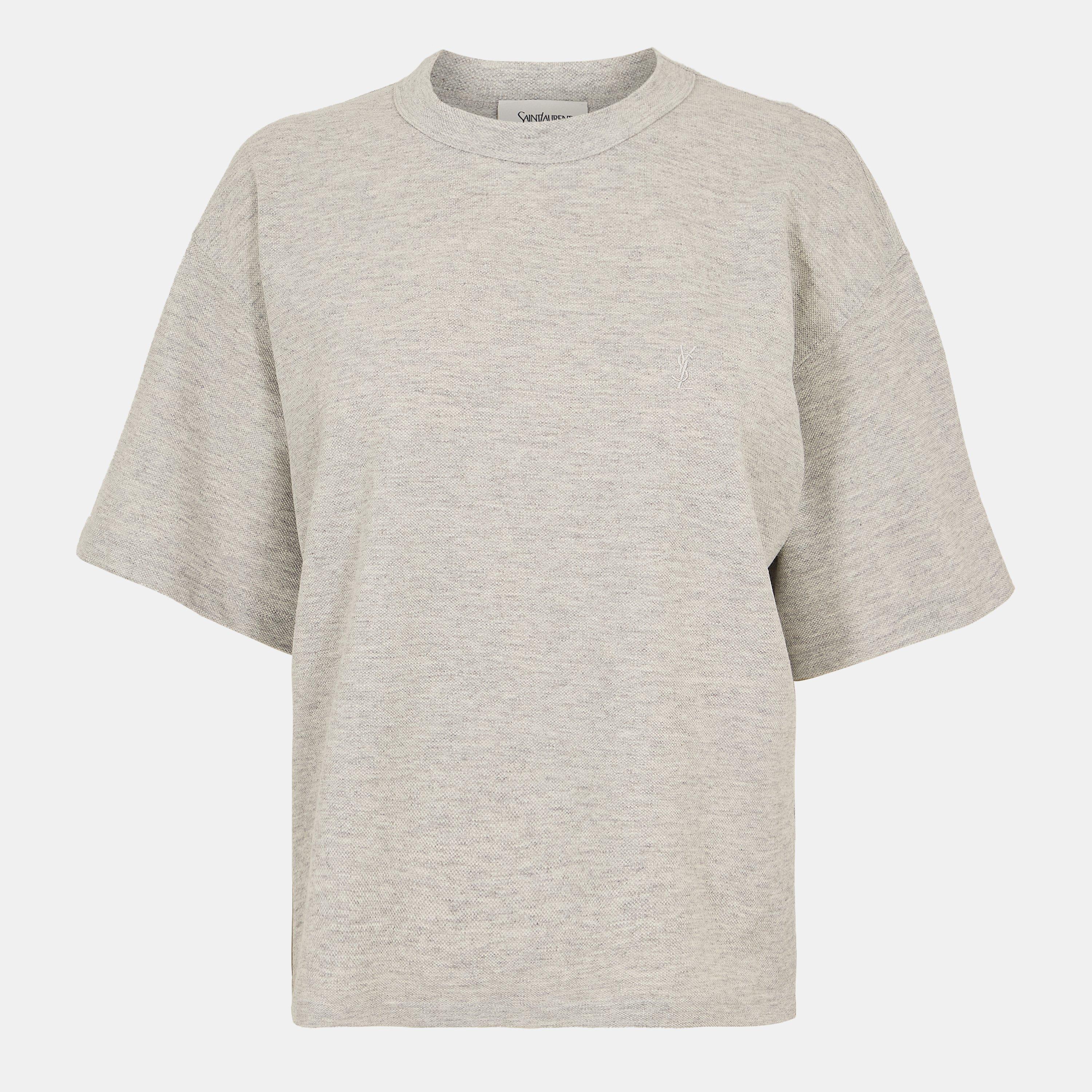 Saint Laurent Cassandre T-Shirt In Pique - Gris Chine - Size 12 (M)