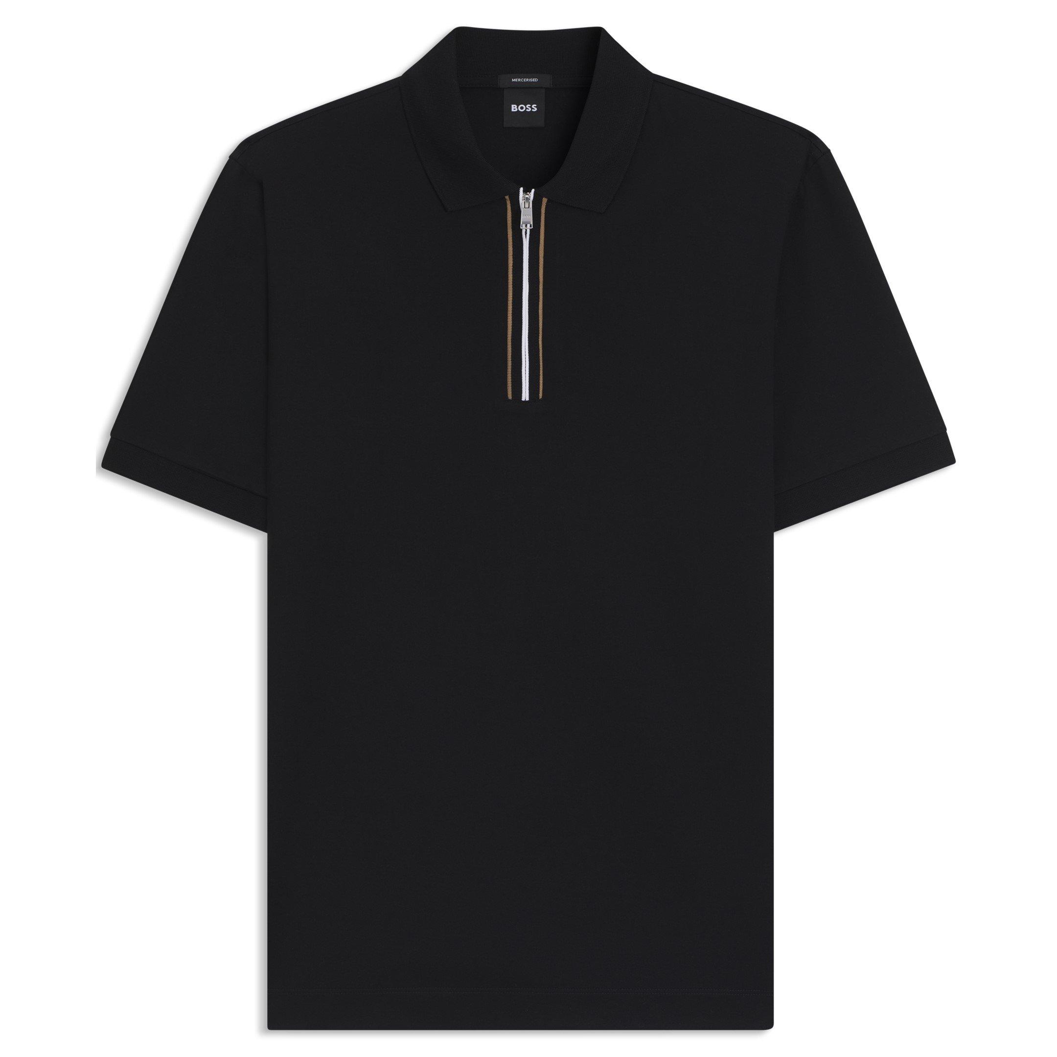 Black 001 - Boss - Men's HBB Paras Quarter Zip Cotton Short Sleeve Polo Shirt - 1
