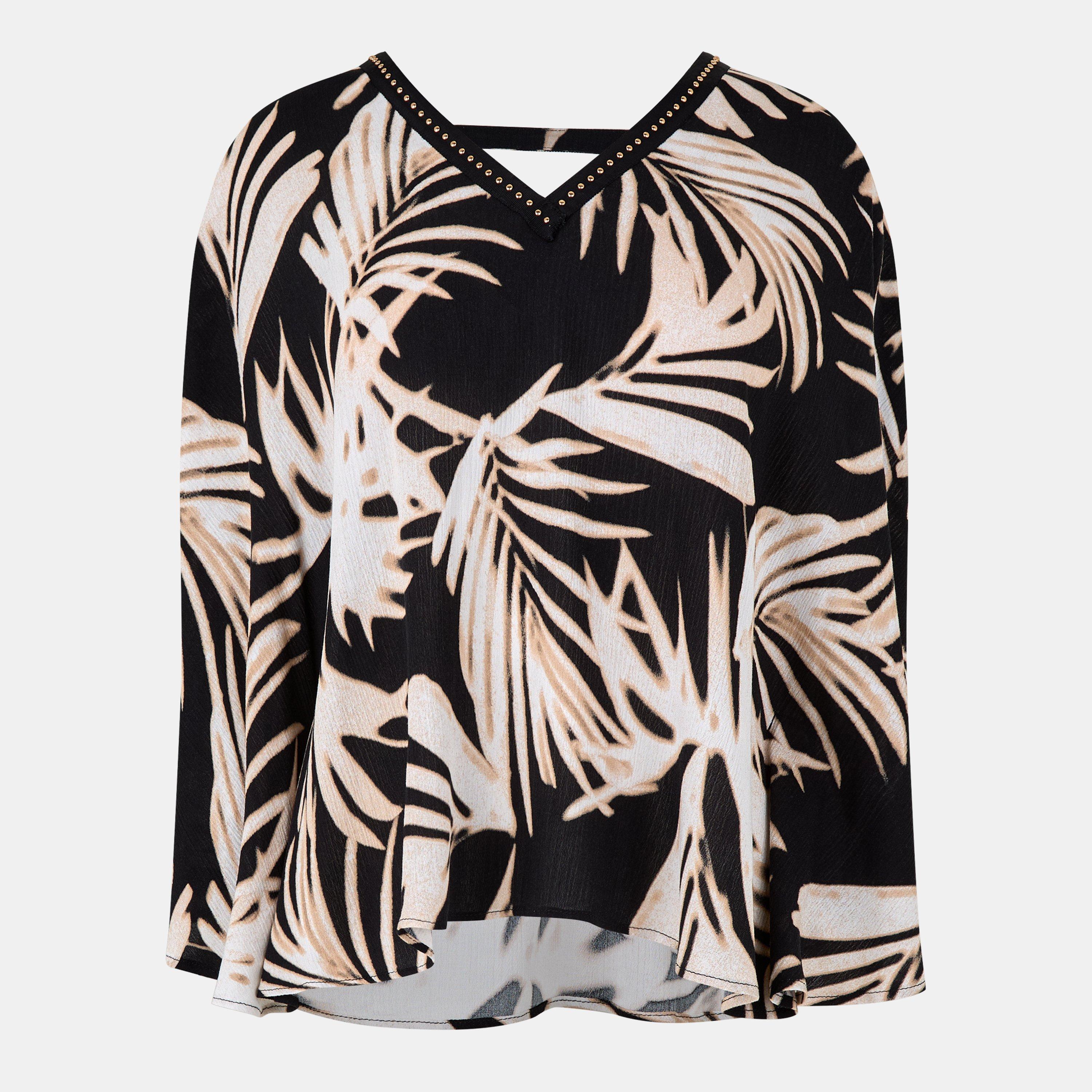 Blurred palm - Biba - Women's Long-Sleeve Stud Trim Blouse - 1