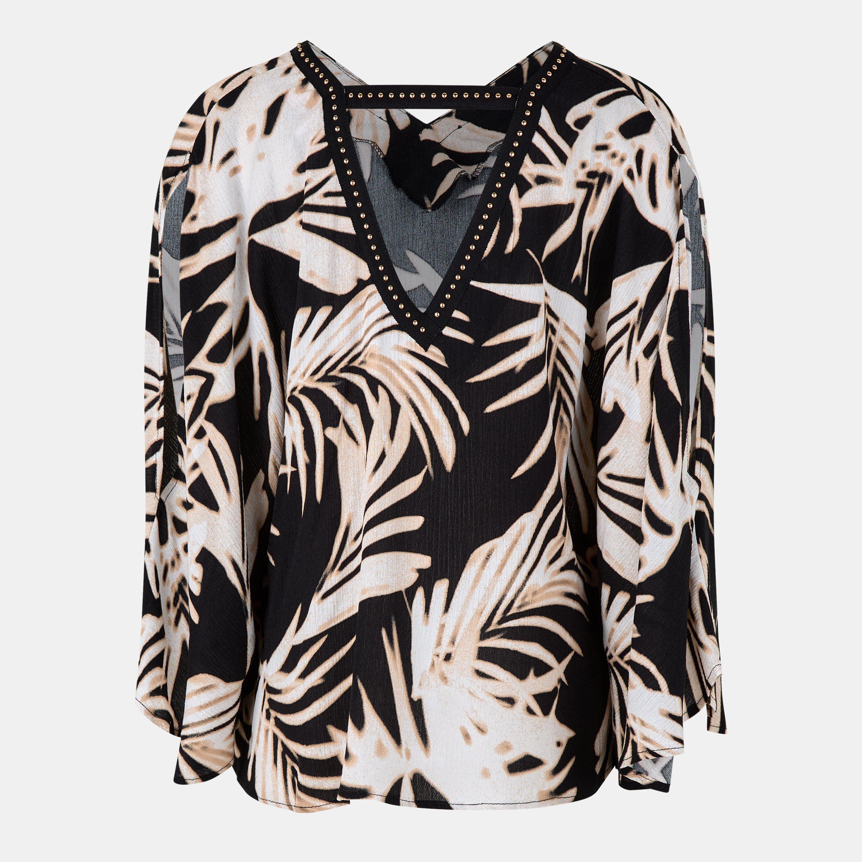 Blurred palm - Biba - Women's Long-Sleeve Stud Trim Blouse - 2