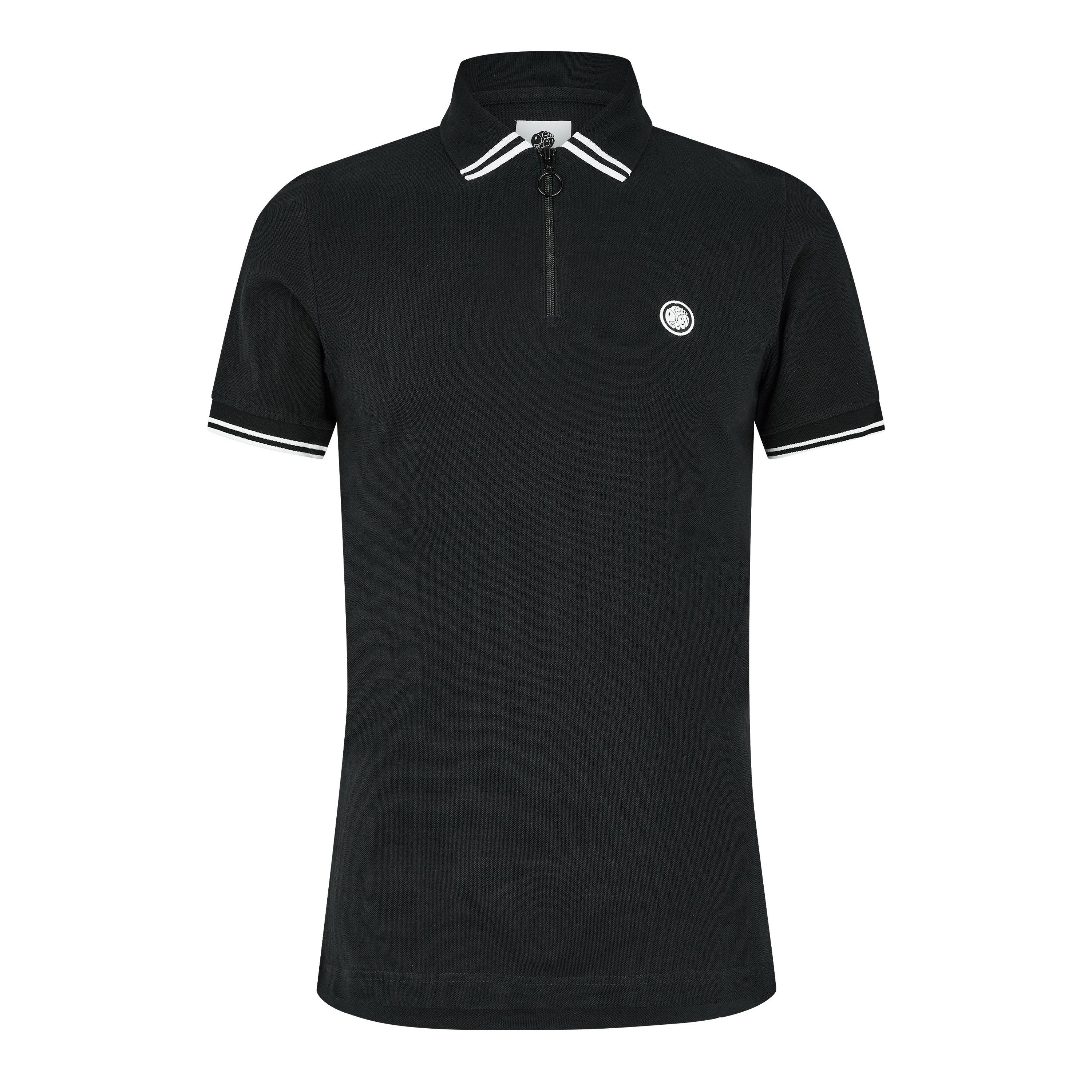 Negro - Pretty Green - Men's PG Mountfield Zipped Short-Sleeve Polo Shirt - 1