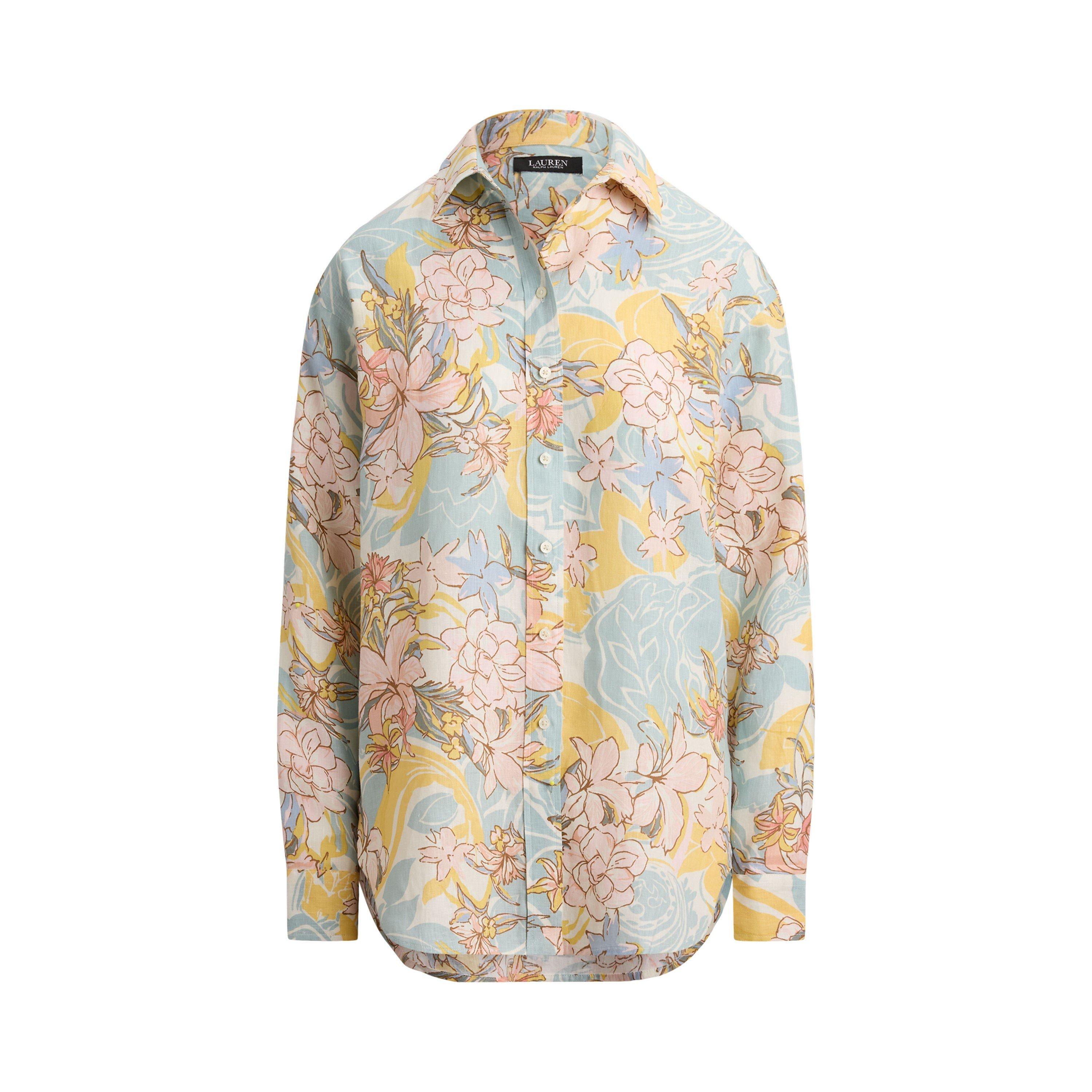 Lauren By Ralph Lauren Women's Cream/Blu  Long Sleeve Blouse - 8 (XS)