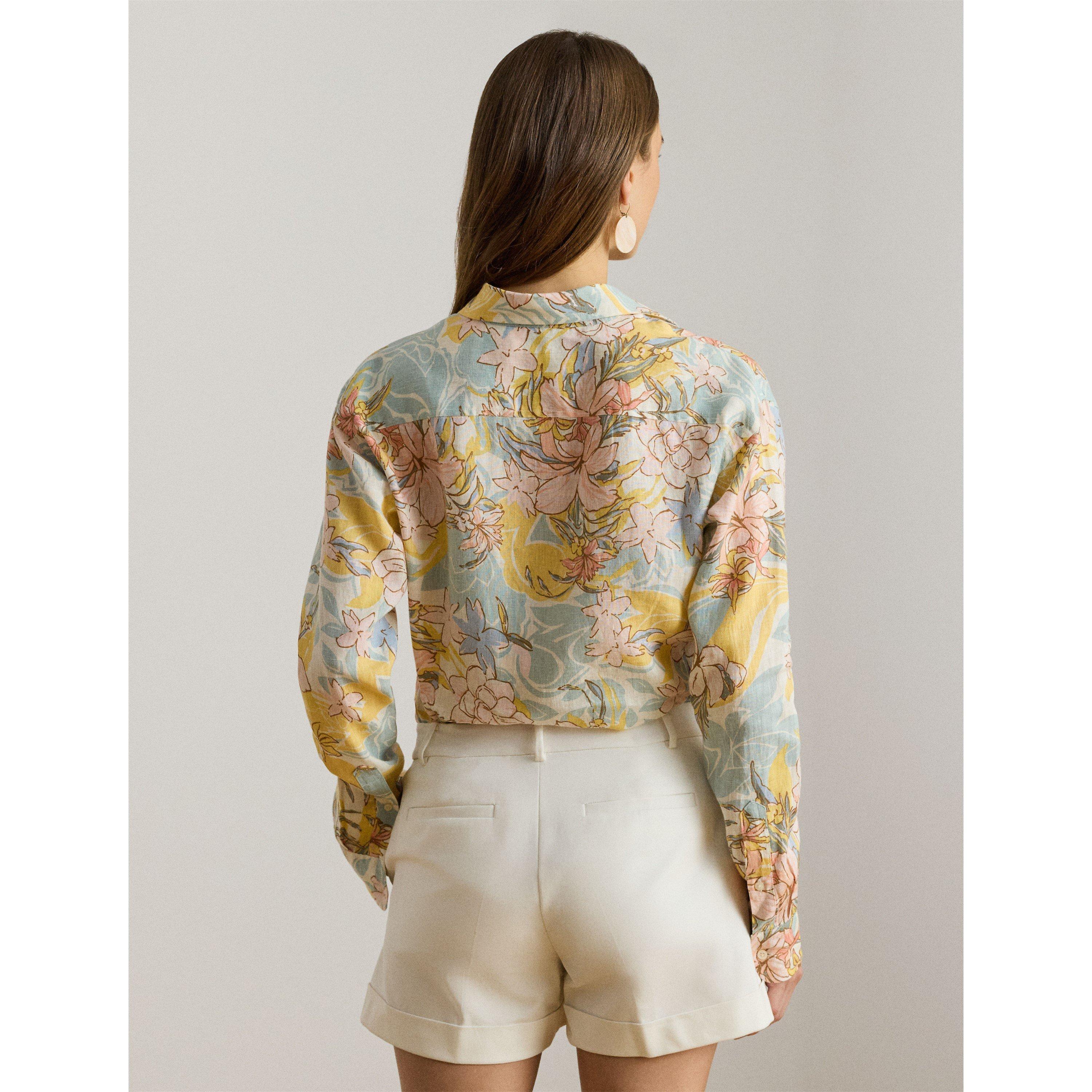 CREAM/BLU MULTI - Lauren by Ralph Lauren - Women's Long Sleeve Blouse - 3