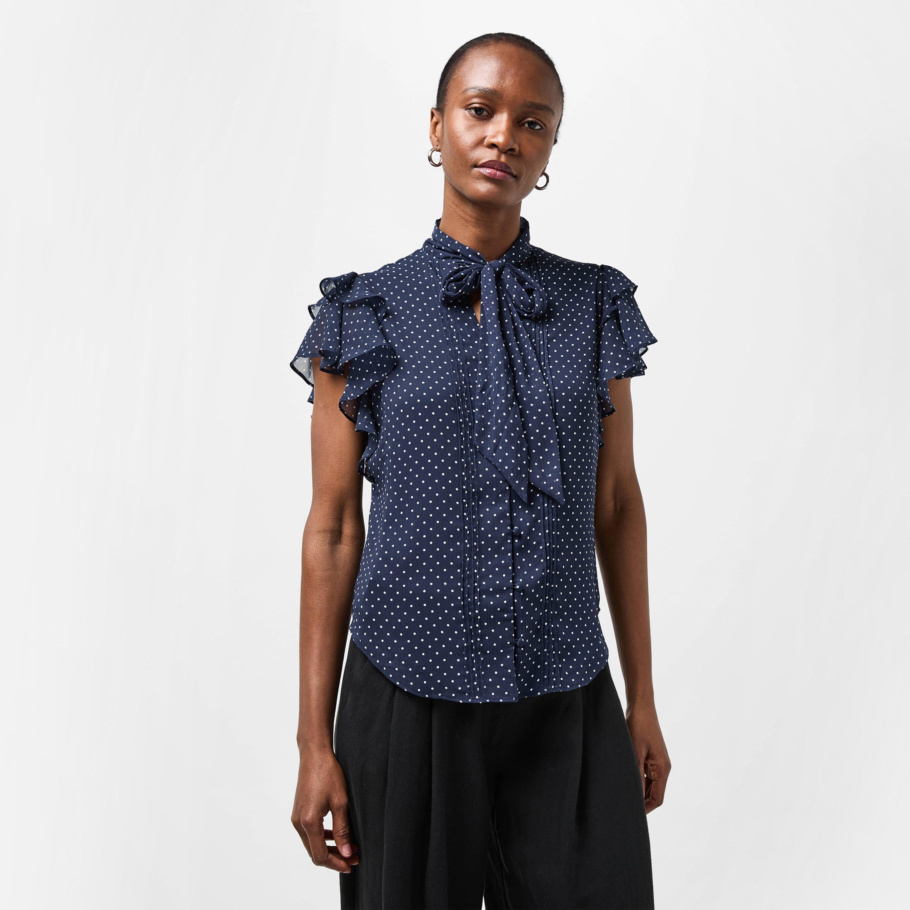 Navy/White - Lauren by Ralph Lauren - Women's Real Leather Long Sleeve Blouse - 3