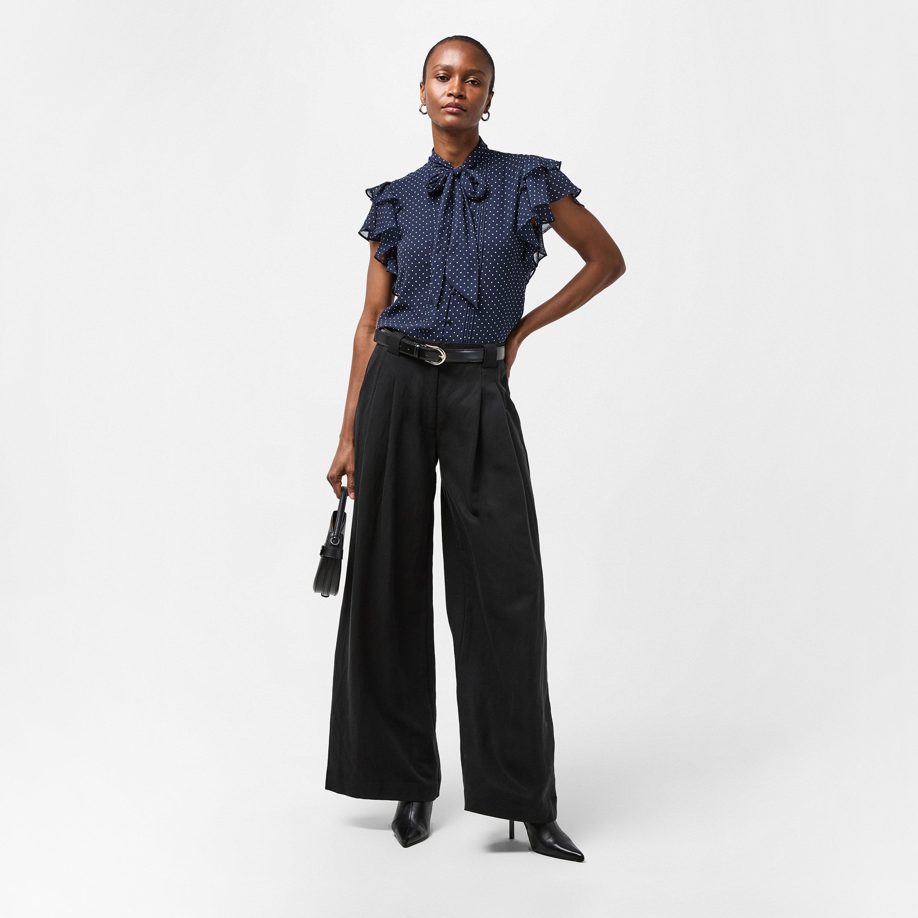 Navy/White - Lauren by Ralph Lauren - Women's Real Leather Long Sleeve Blouse - 6