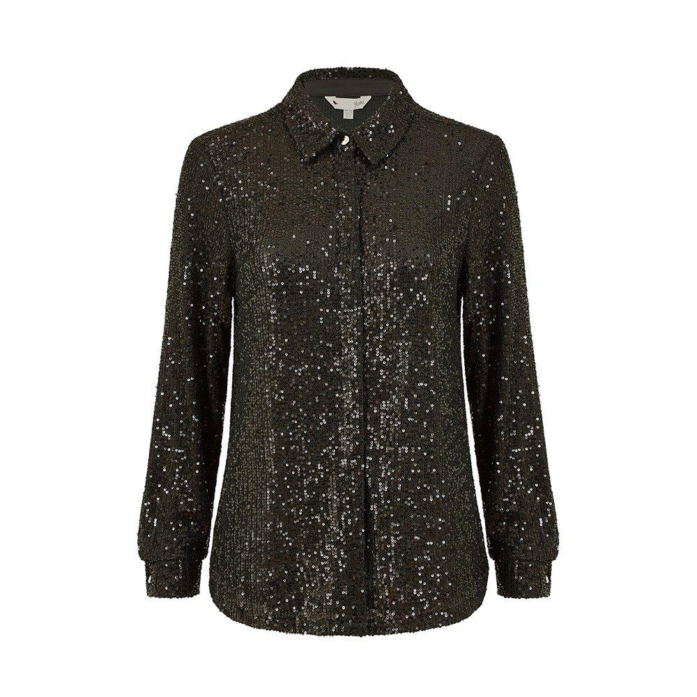 Black - Yumi - Women's Black Sequin Long-Sleeve Blouse - 1