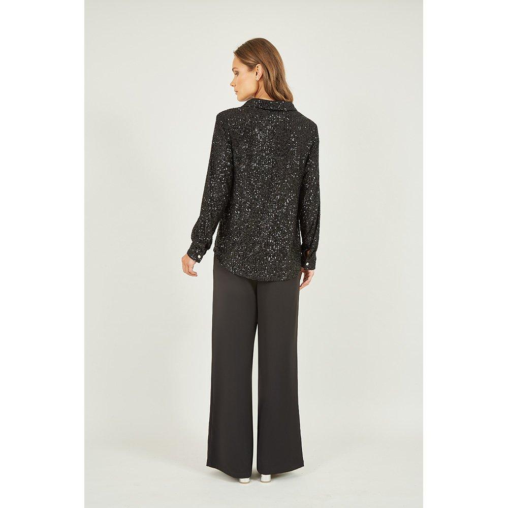 Black - Yumi - Women's Black Sequin Long-Sleeve Blouse - 4