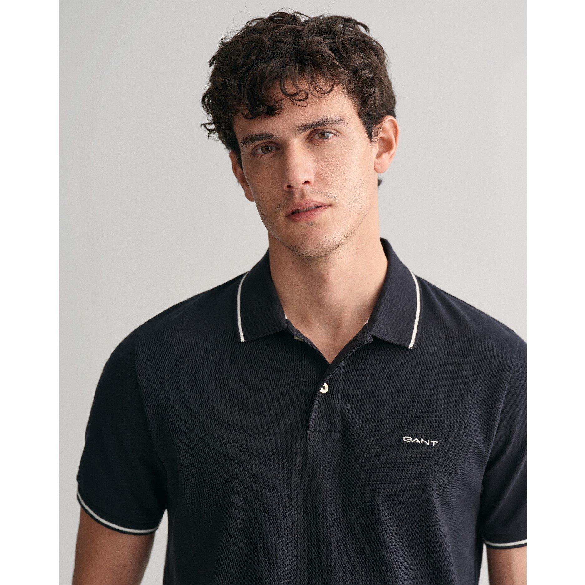 Black 005 - Gant - Tipped Pique Polo Shirt - 4