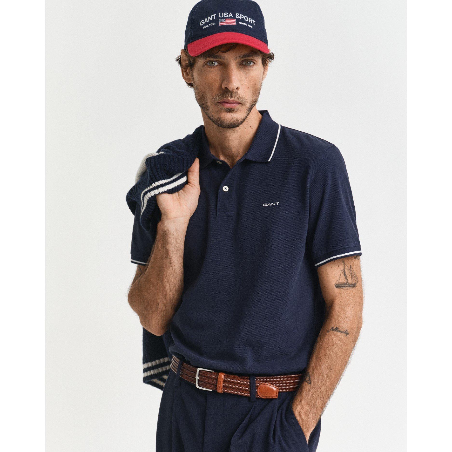 Gant Men's Tipped Pique Polo Shirt - Evenng Blue 433 - S