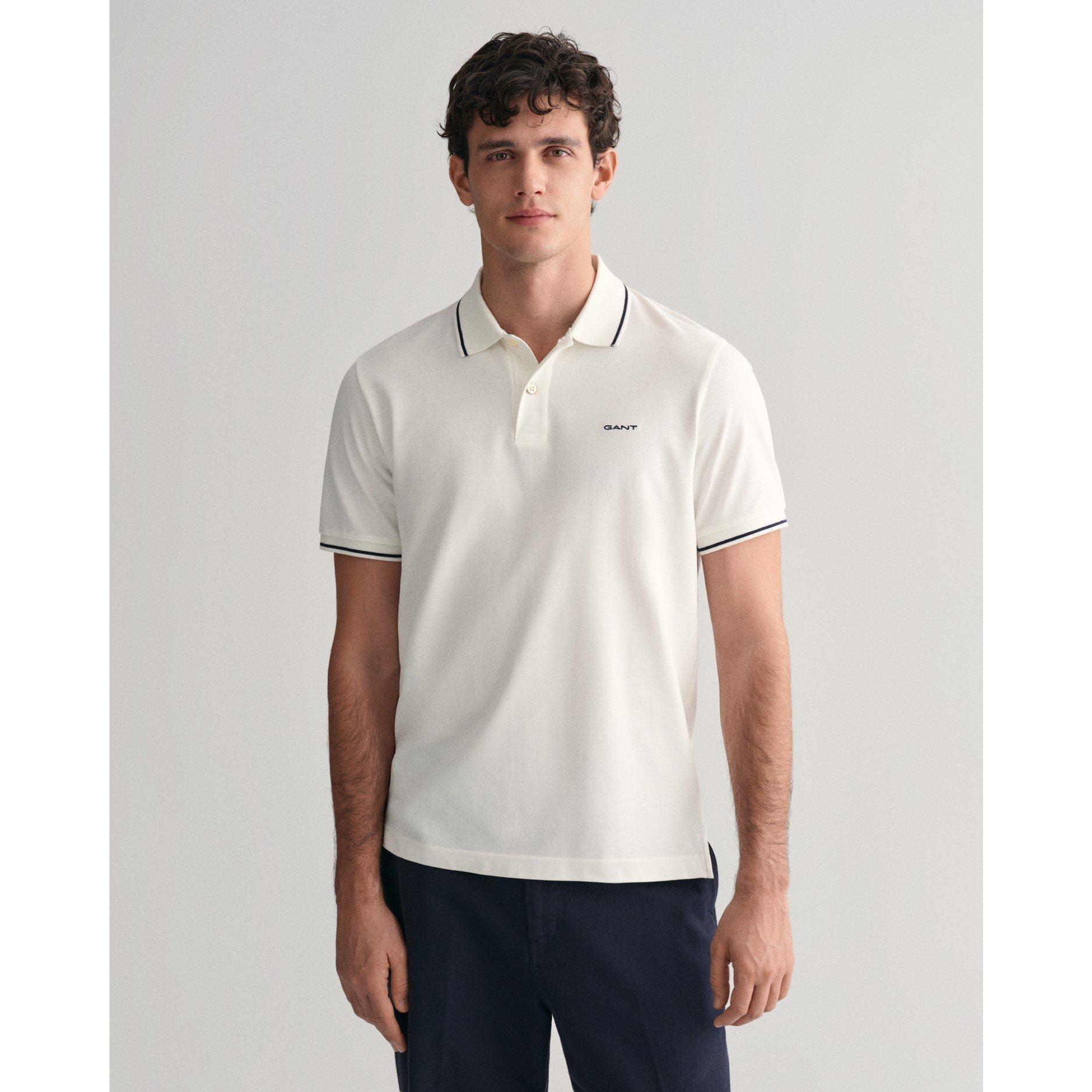 Gant Tipped Pique Polo Shirt - White 110 - M