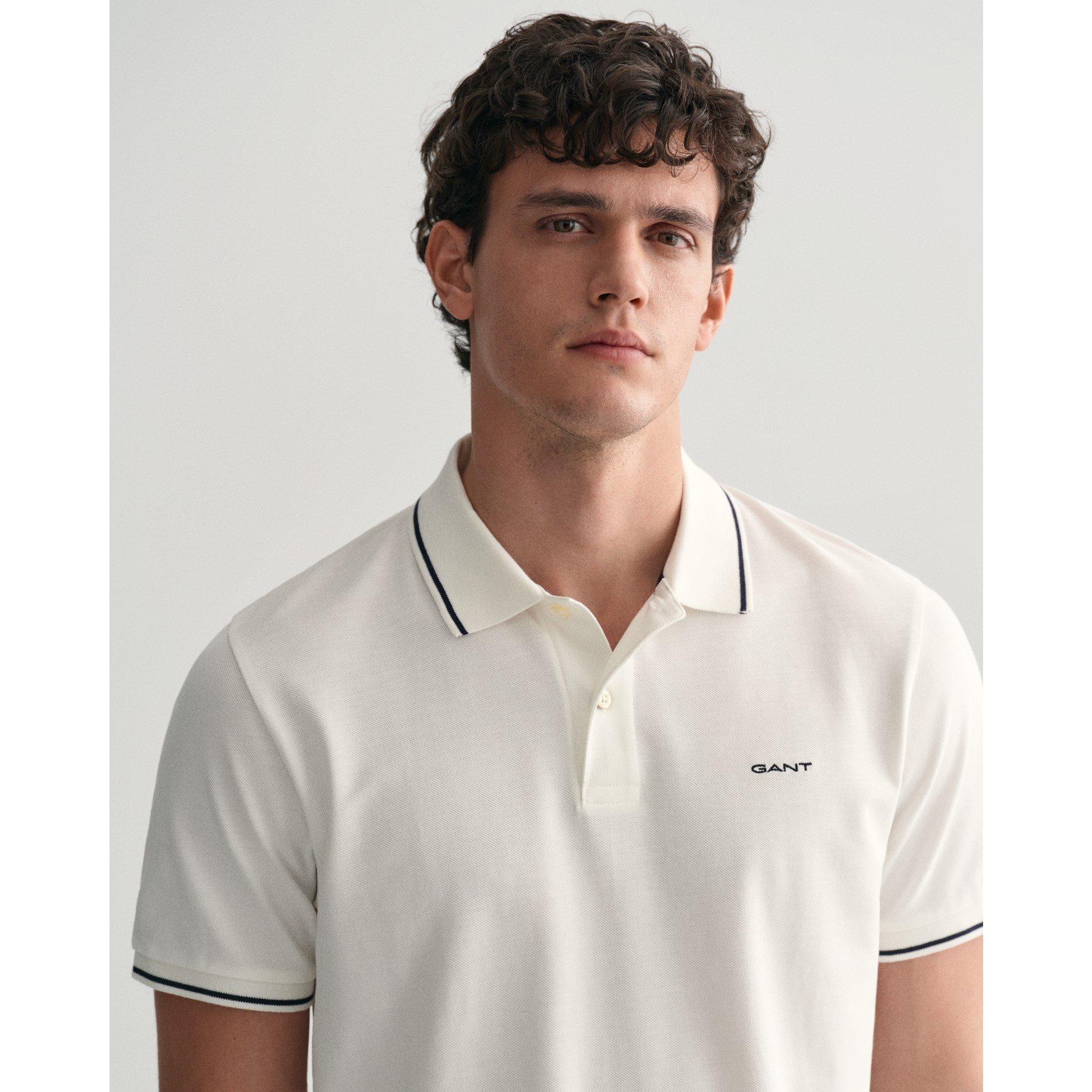 White 110 - Gant - Tipped Pique Polo Shirt - 4