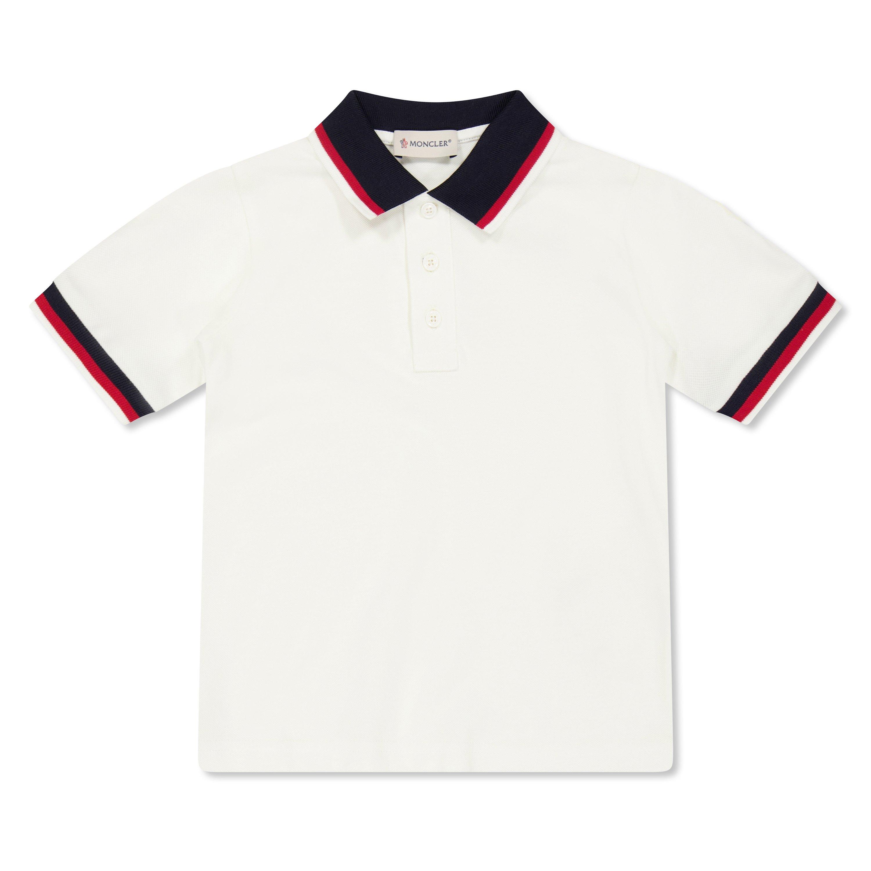 Moncler Kids' Tipped Short Sleeve Polo Shirt - White 034 - Size 10Y