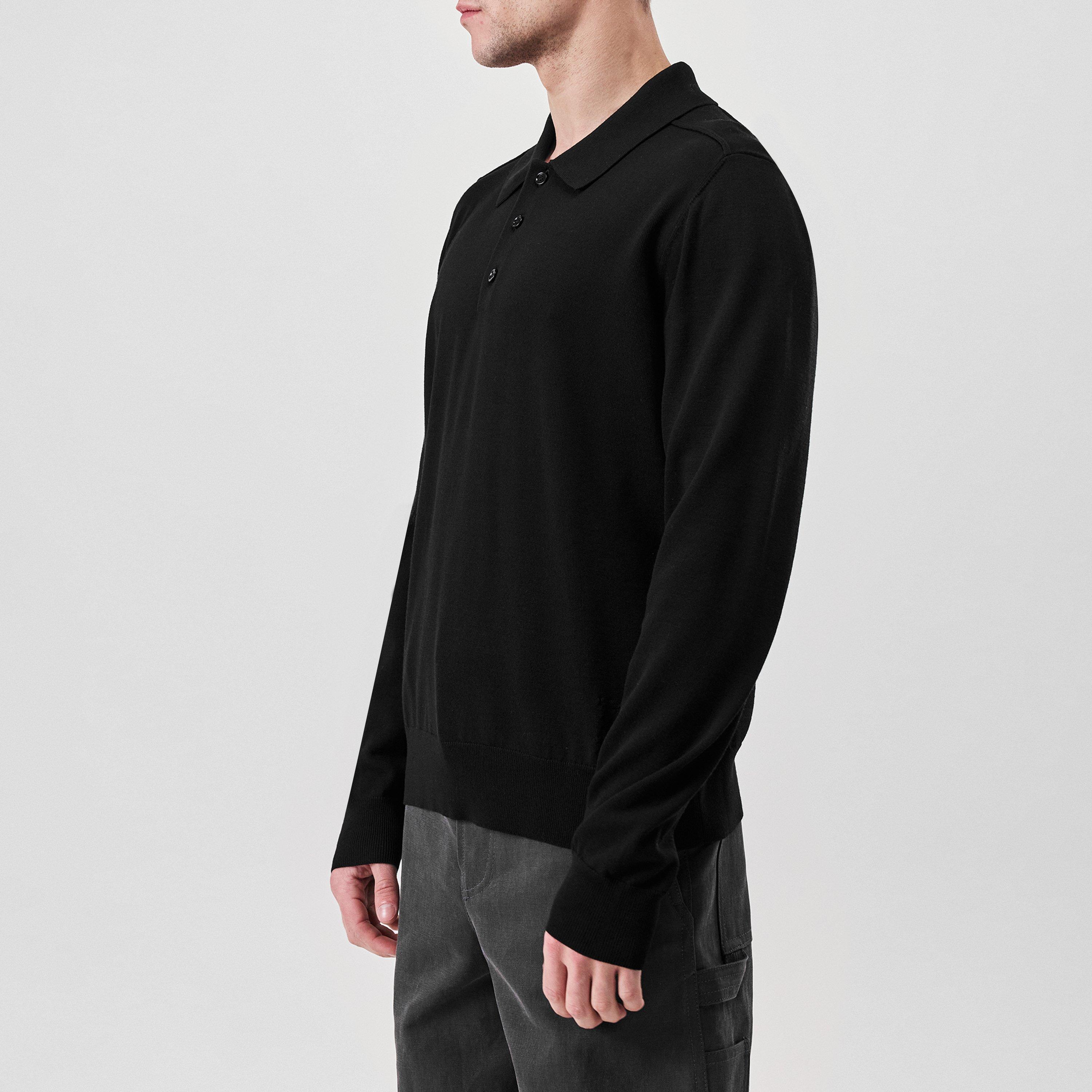 Black - Burberry - Long Sleeve Knit Polo Shirt - 2