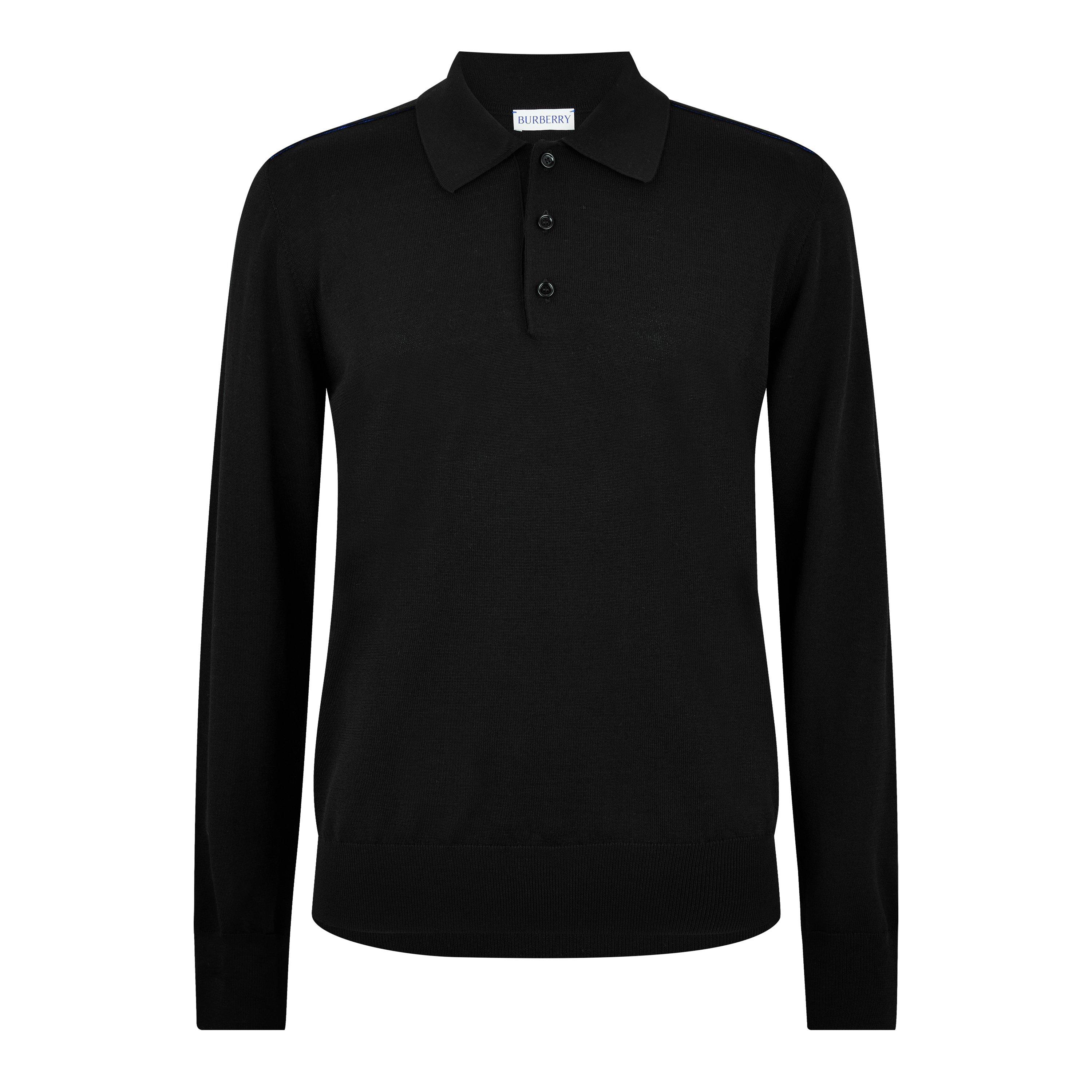 Black - Burberry - Long Sleeve Knit Polo Shirt - 5