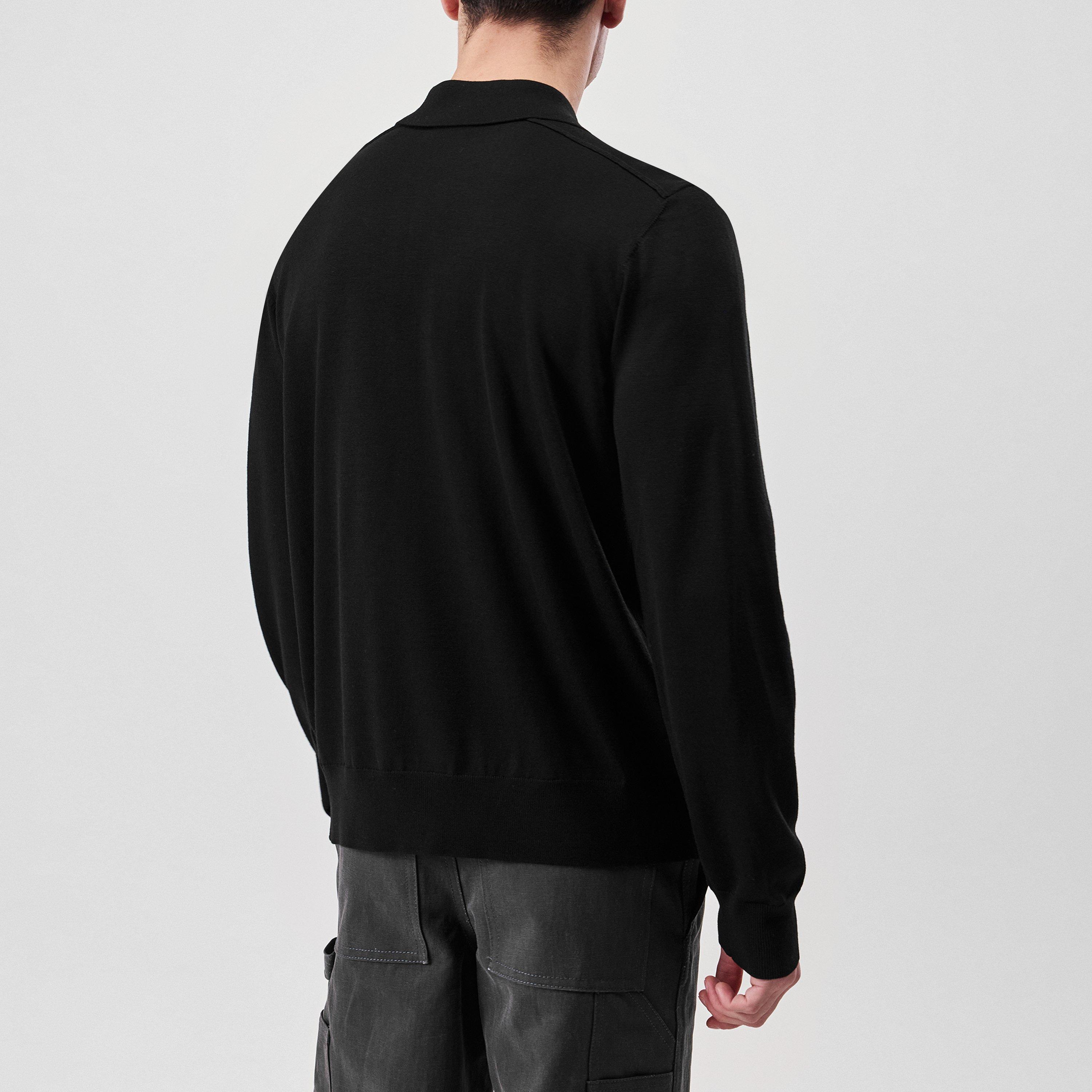 Black - Burberry - Long Sleeve Knit Polo Shirt - 3