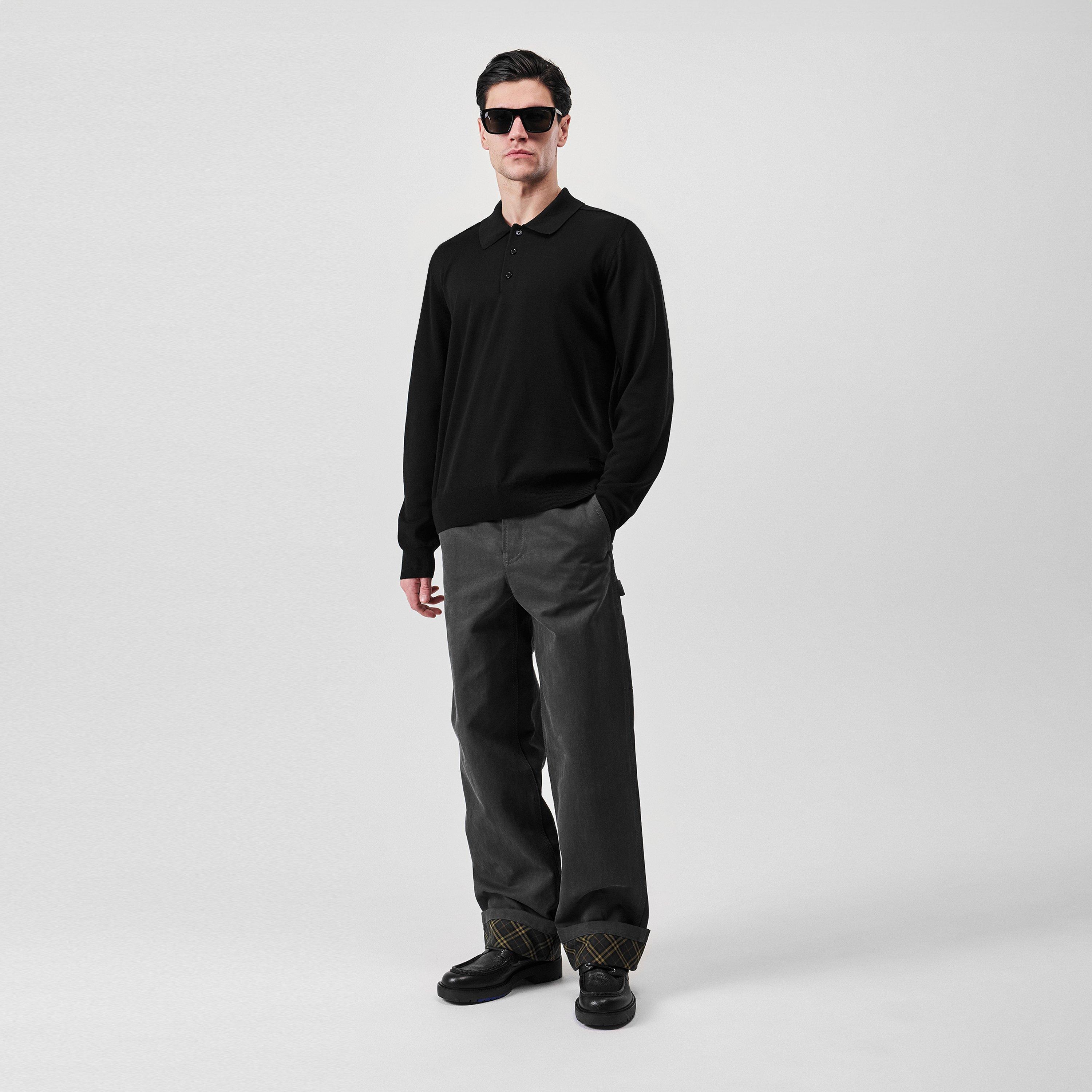 Black - Burberry - Long Sleeve Knit Polo Shirt - 4