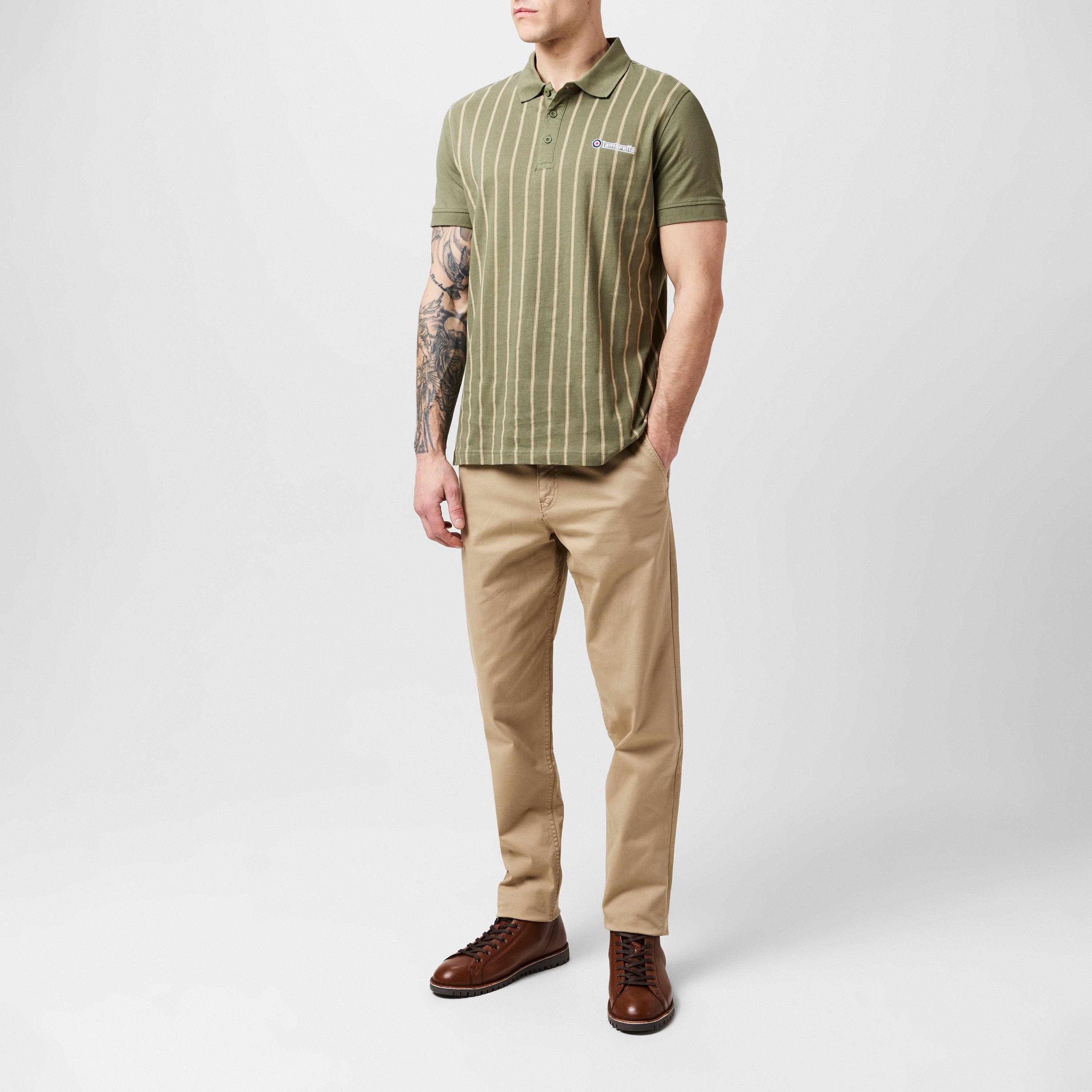 Khaki/Cream - Lambretta - Pinstripe Short-Sleeve Polo Shirt - 4