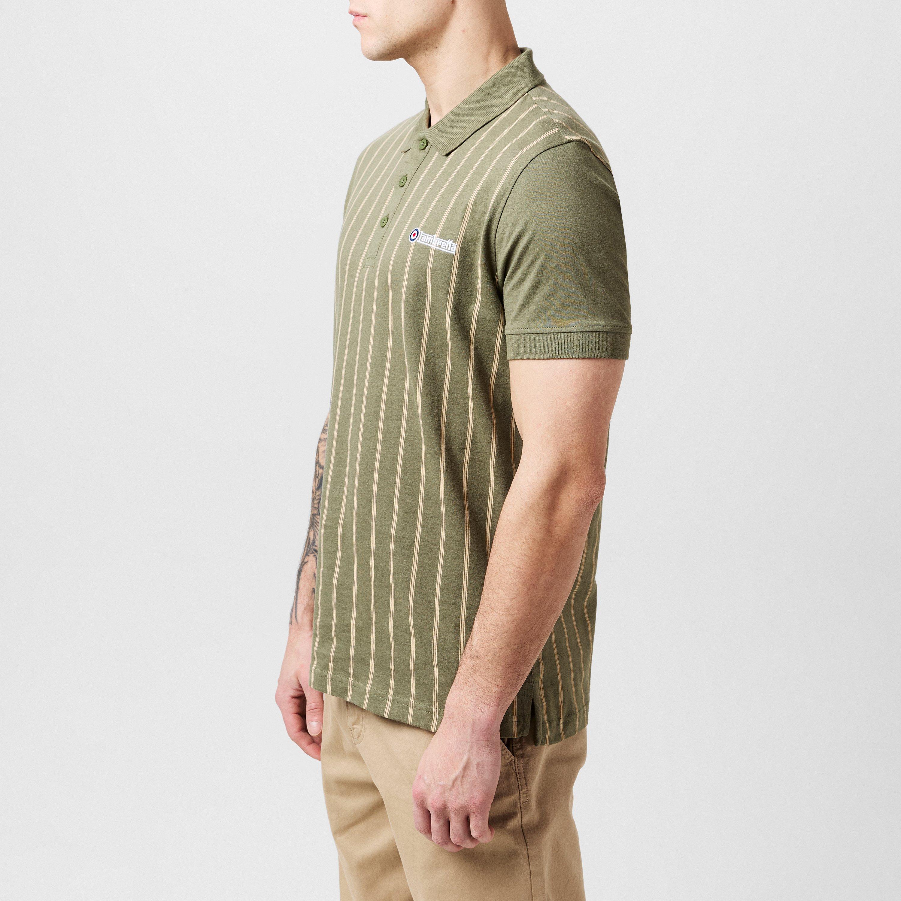 Khaki/Cream - Lambretta - Pinstripe Short-Sleeve Polo Shirt - 7