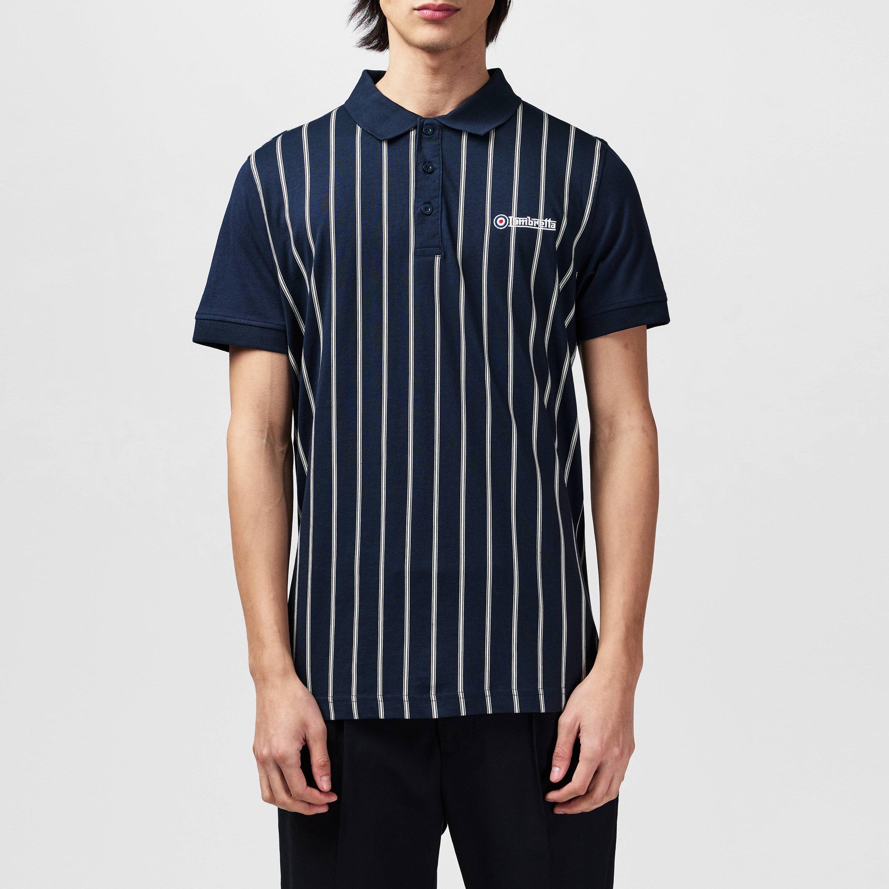 Navy/Hvid - Lambretta - Pinstripe Short-Sleeve Polo Shirt - 3