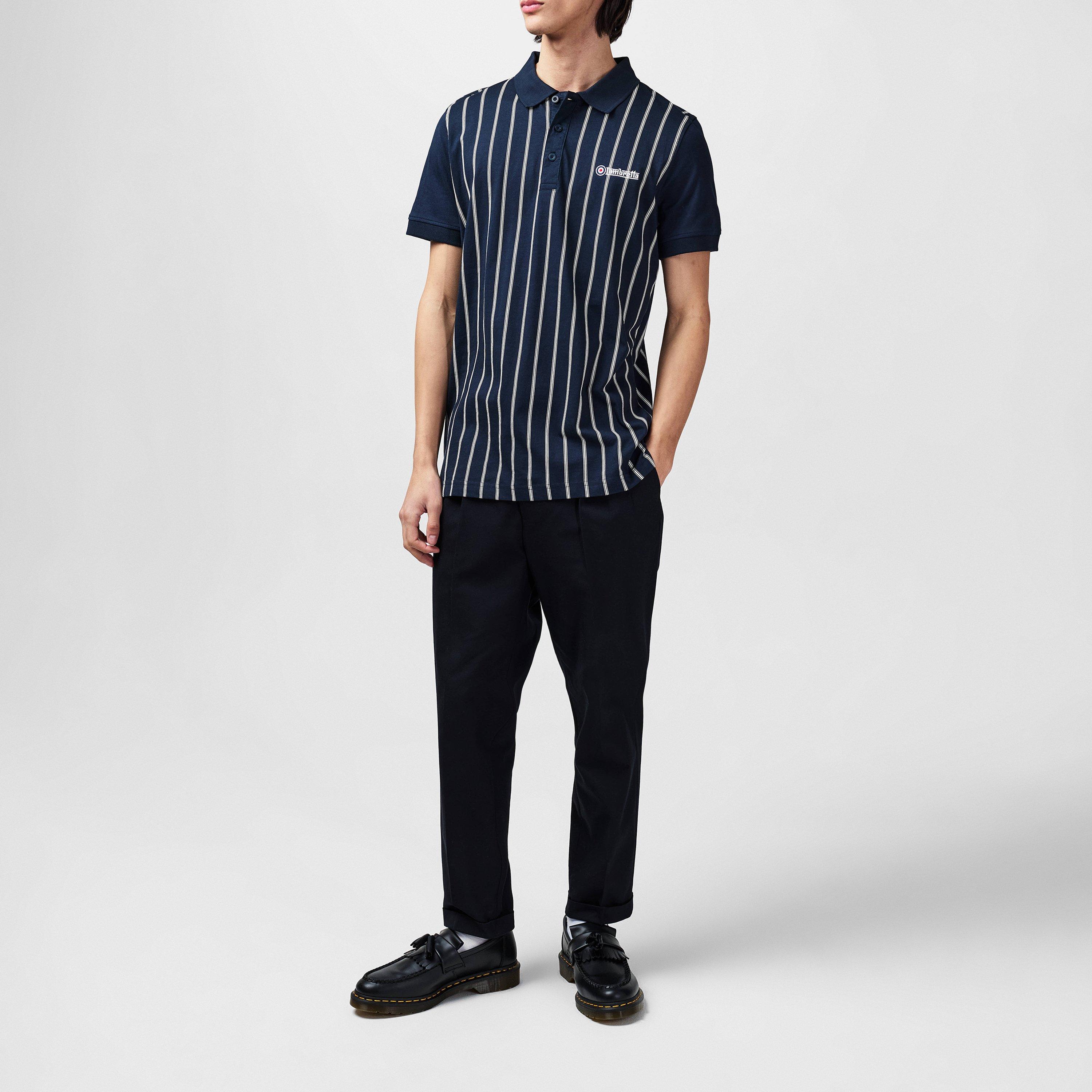 Navy/Hvid - Lambretta - Pinstripe Short-Sleeve Polo Shirt - 6
