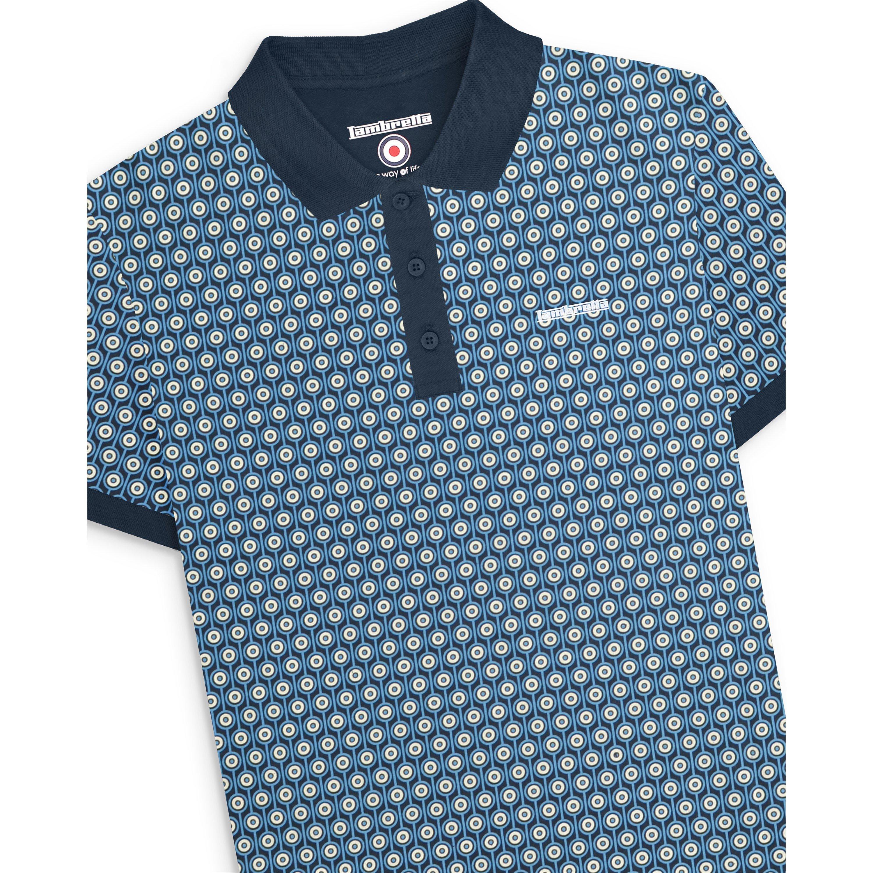 Navy/Silver - Lambretta - Geo Short-Sleeve Polo Shirt - 3